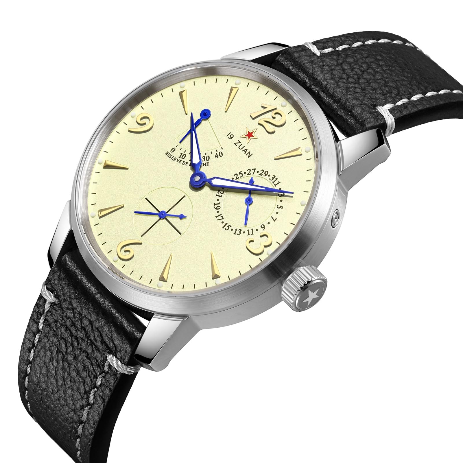 SEAKOSS 40 mm 1963 ispirato Vintage Pilot Watch da uomo, orologio da polso meccanico automatico con movimento Seagull ST1780, indicatore di riserva di carica, display della data, vetro zaffiro