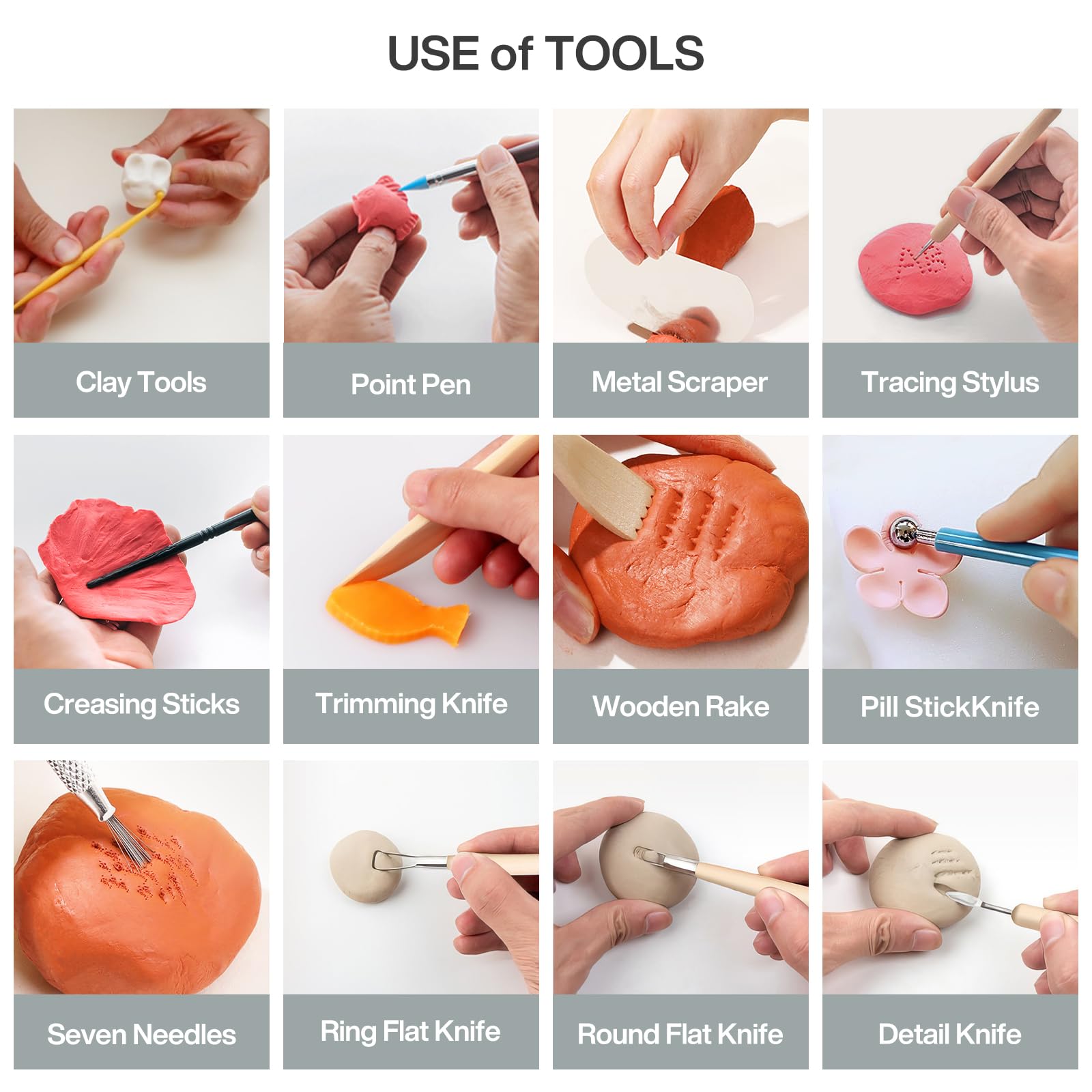 Set 5 Attrezzi Per Scultura In Argilla - Strumenti Professionali In Legno E Acciaio Per Modellare - Foto 9