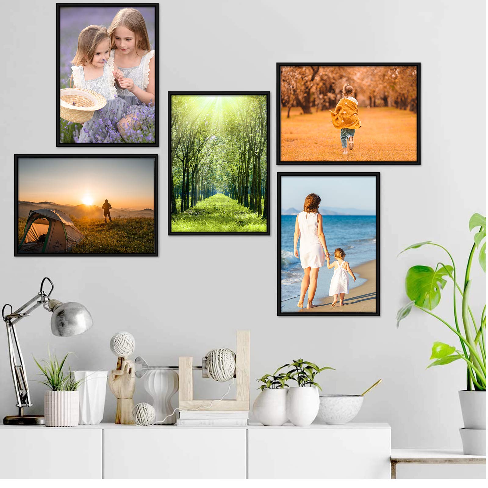 Alishomtll Juego de 5 marcos de fotos DIN A3, 29,7 x 42 cm, marco de fotos de plástico, juego de marcos de póster de plexiglás irrompible para colgar varias fotos, color negro