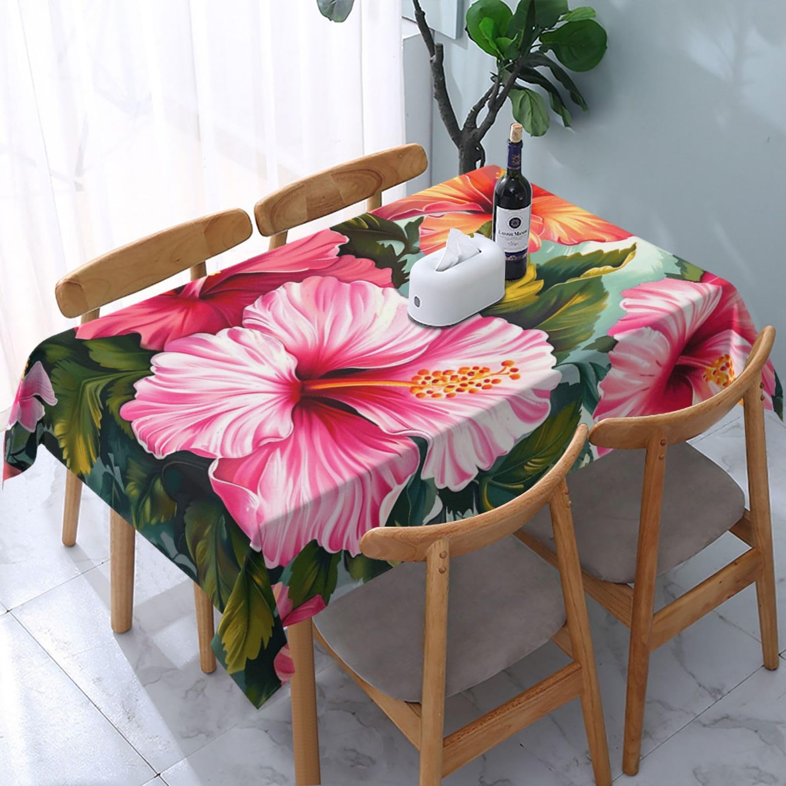WPKJU Hibiscus Flowers Art Printed Tablecloth Water Resistant Table Cover Washable Rectangle Table Cloth for Tables 54x72 in