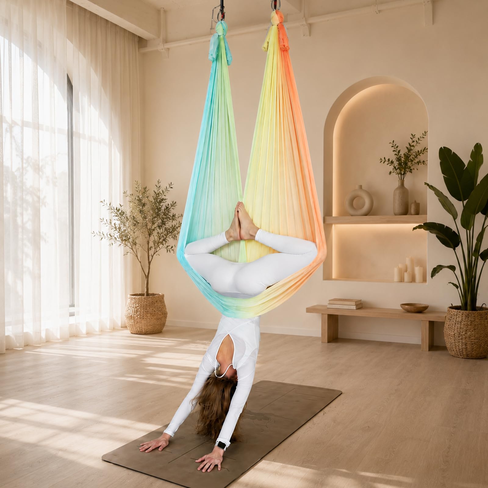 Columpio Yoga Aereo, Telas Aereas, 200 KG Accesorios de Yoga, Hamaca de Yogas 2 en 1, Incluye Hardware de Instalación Completo, para Estiramiento y Movimiento Corporal