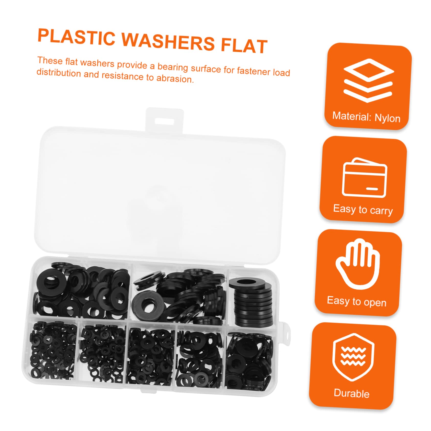 PartyKindom 4 Set Di Rondelle Piatte Rondelle in Nylon Assortite Rondelle Nere in Plastica Nera Per Bulloni 500 Pezzi*4