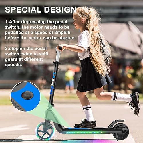 Miniatura 5 de Patinete eléctrico para niños de 6 a 10 años, Kick-Start Boost Scooter con velocidad y altura ajustables, rueda de flash y luces de cubierta Negro