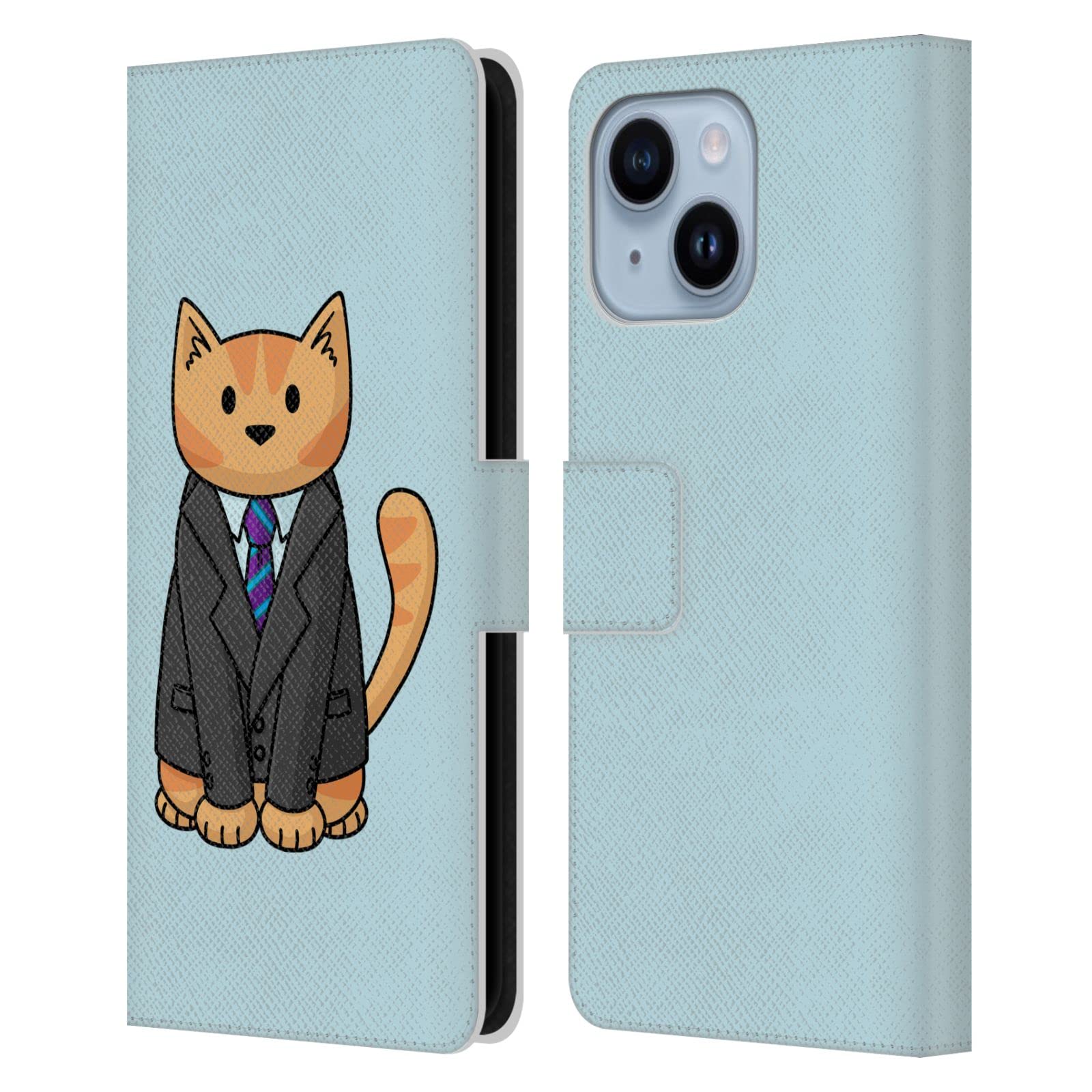 Étui portefeuille iPhone 14 Plus compatible cuir protection antichoc chat