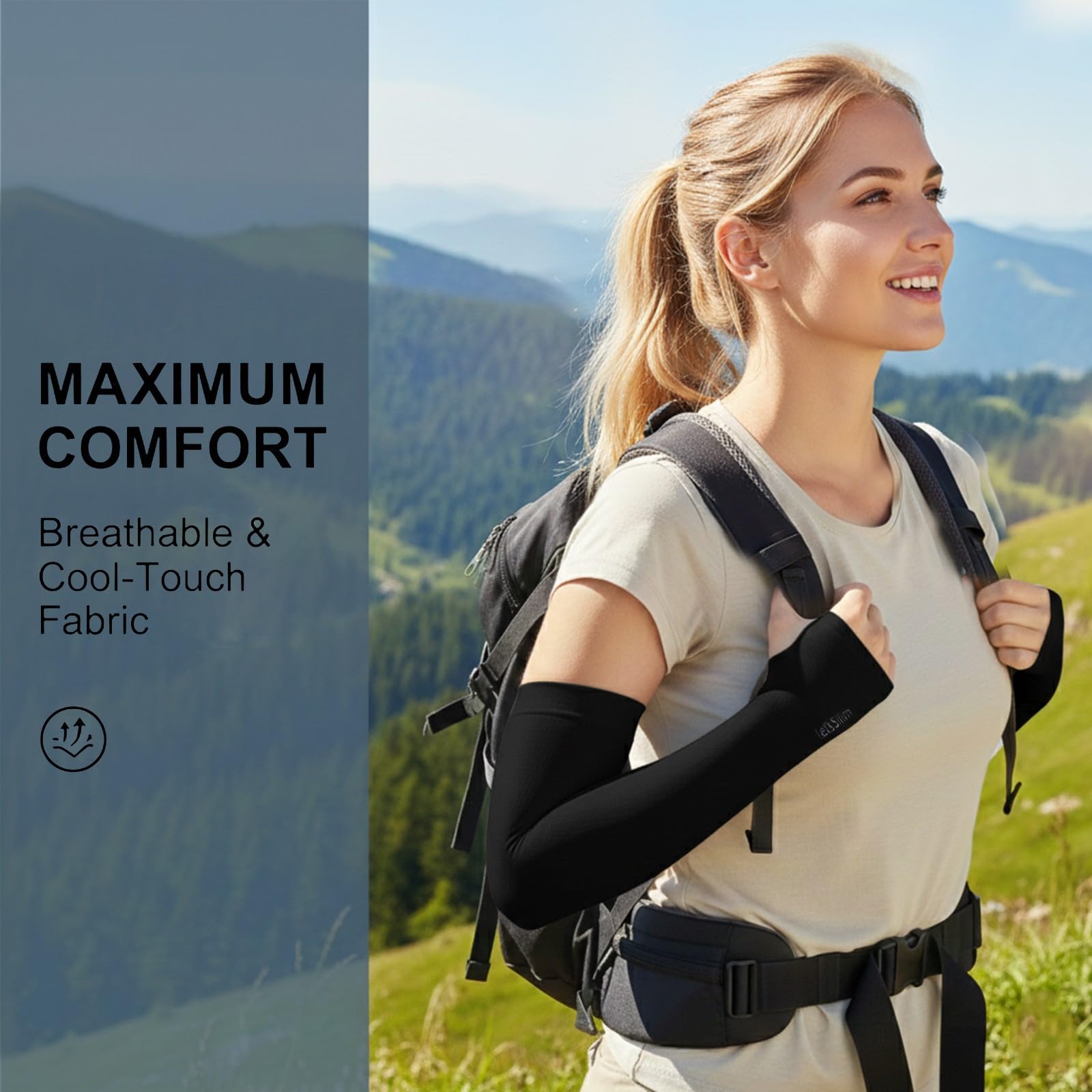 Manguitos Running Unisex Voleibol Mangas Brazos Protección UV Ciclismo Compresión Elástica Transpirable Negro