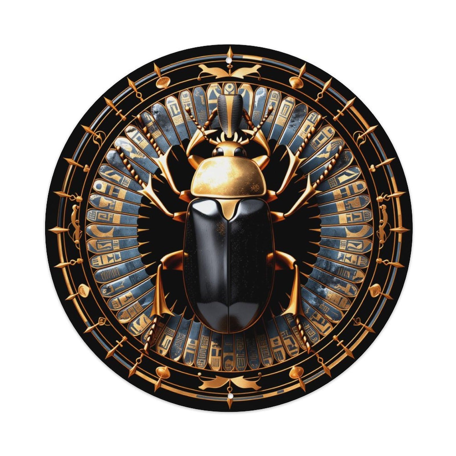 Egyptian Scarab Beetle Design Round Tin Sign Retro Metal Sign for Cafe Bar Pub Home Game Room Gym Club Wall Decoration Vintage Metal Poster 8x8 Inch
