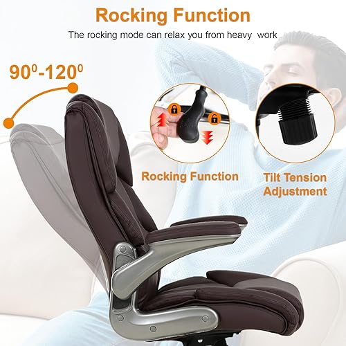 Miniatura 5 de PayLessHere Silla de oficina grande y alta, silla de escritorio ajustable de cuero ejecutivo de 400 libras con reposabrazos, silla de escritorio