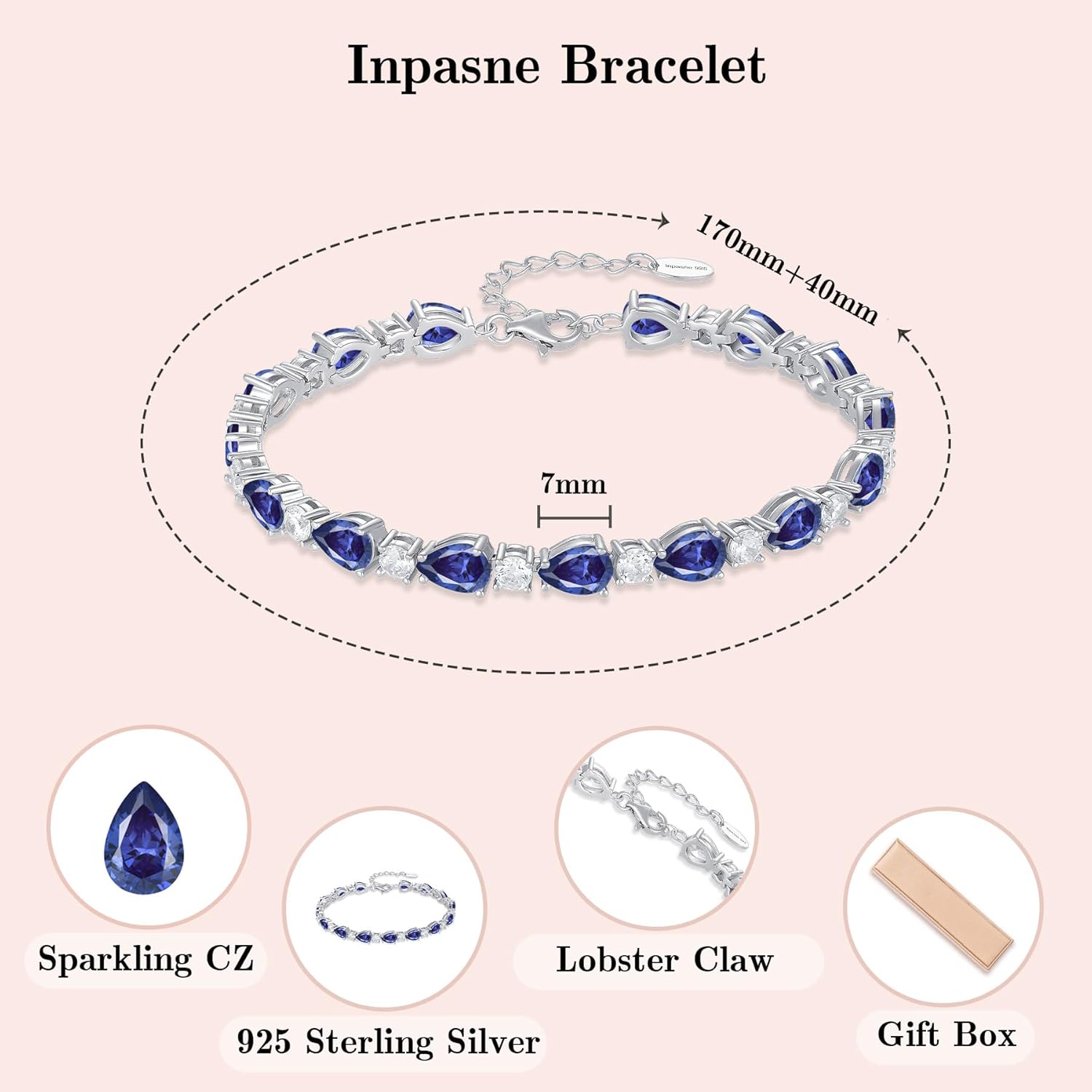 Birthstone Tennis Bracelet for Women 925 Sterling Silver Pear Shaped Gemstone Jewelry Gifts for Her - Image 6