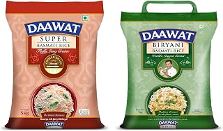 DAAWAT Biryani, World's Longest Grain, Aged Basmati Rice, 5 Kg & Daawat Super, Perfectly Aged, Long Grain with Rich Aroma Basmati Rice, 5 Kg