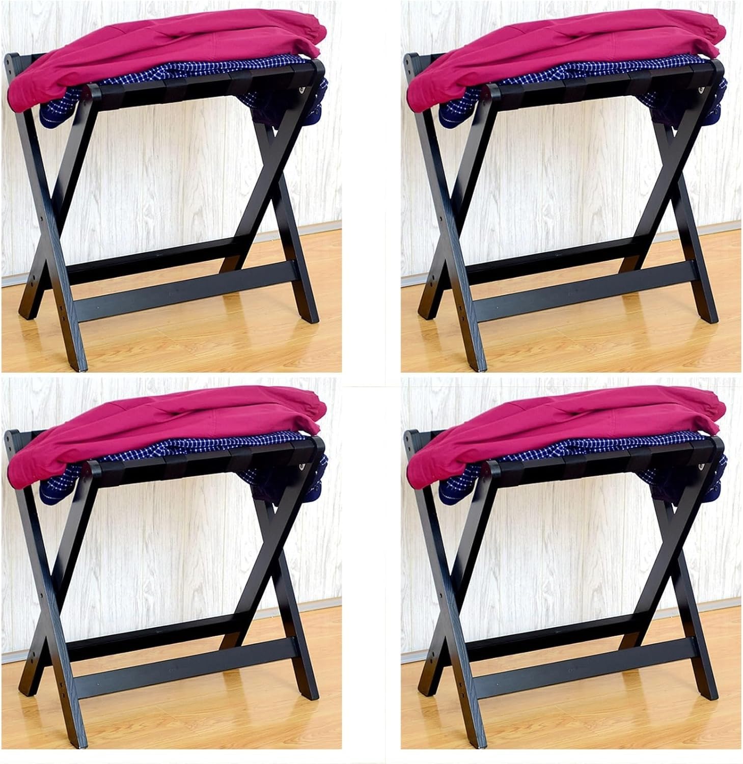 MSHGSKU Luggage rack Luggage Stands for Suitcases Foldable - Suitcase Stand, Suitcase Stand with Nylon Straps Luggage Storage Rack(Schwarz,4pcs)