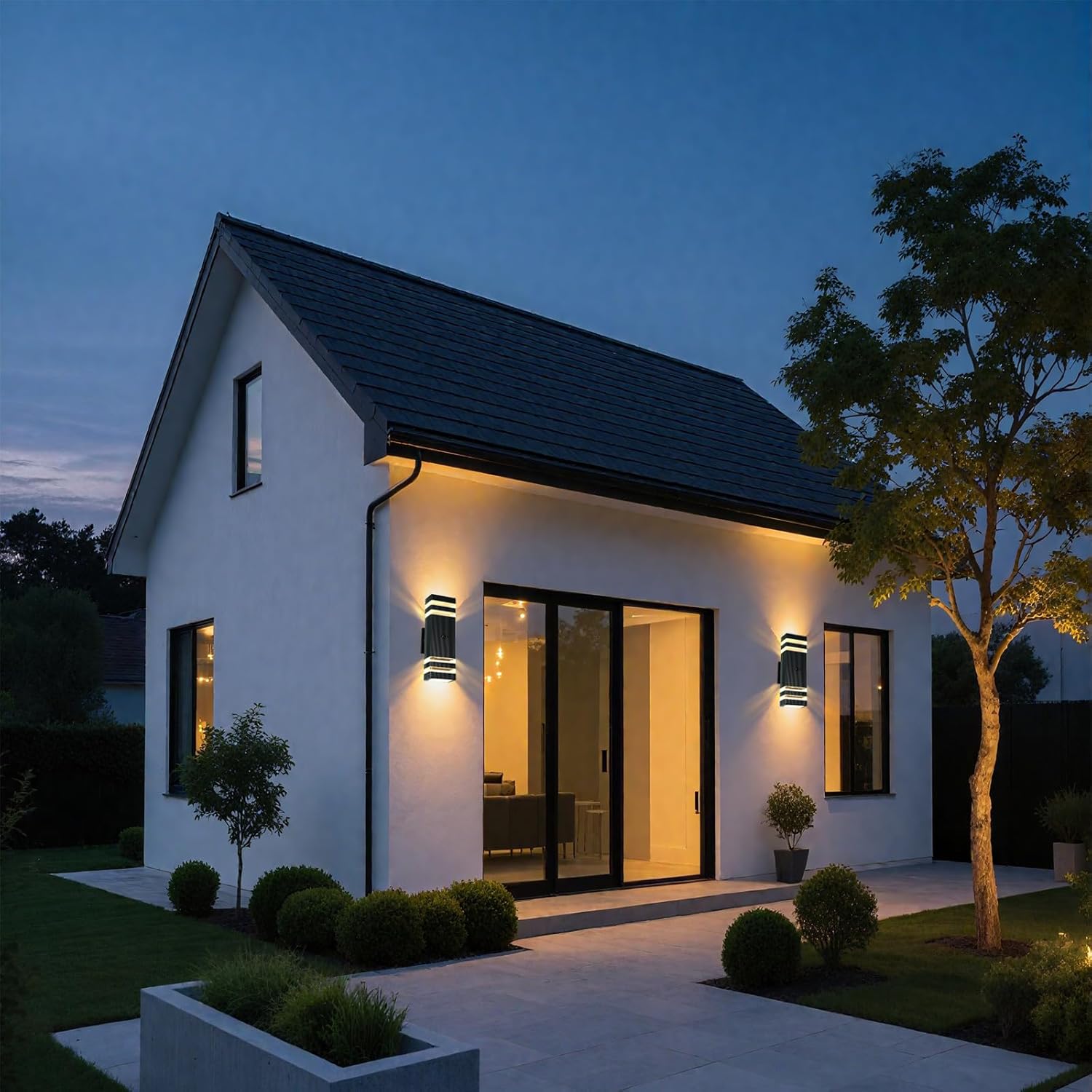 iYogaled Motion Sensor Outdoor Wall Lights with 3 Lighting Modes, Dusk to Dawn Porch Light with Bulbs Include, IP65 Waterproof Modern Black Wall Sconce for Patio, Garage, Front Door