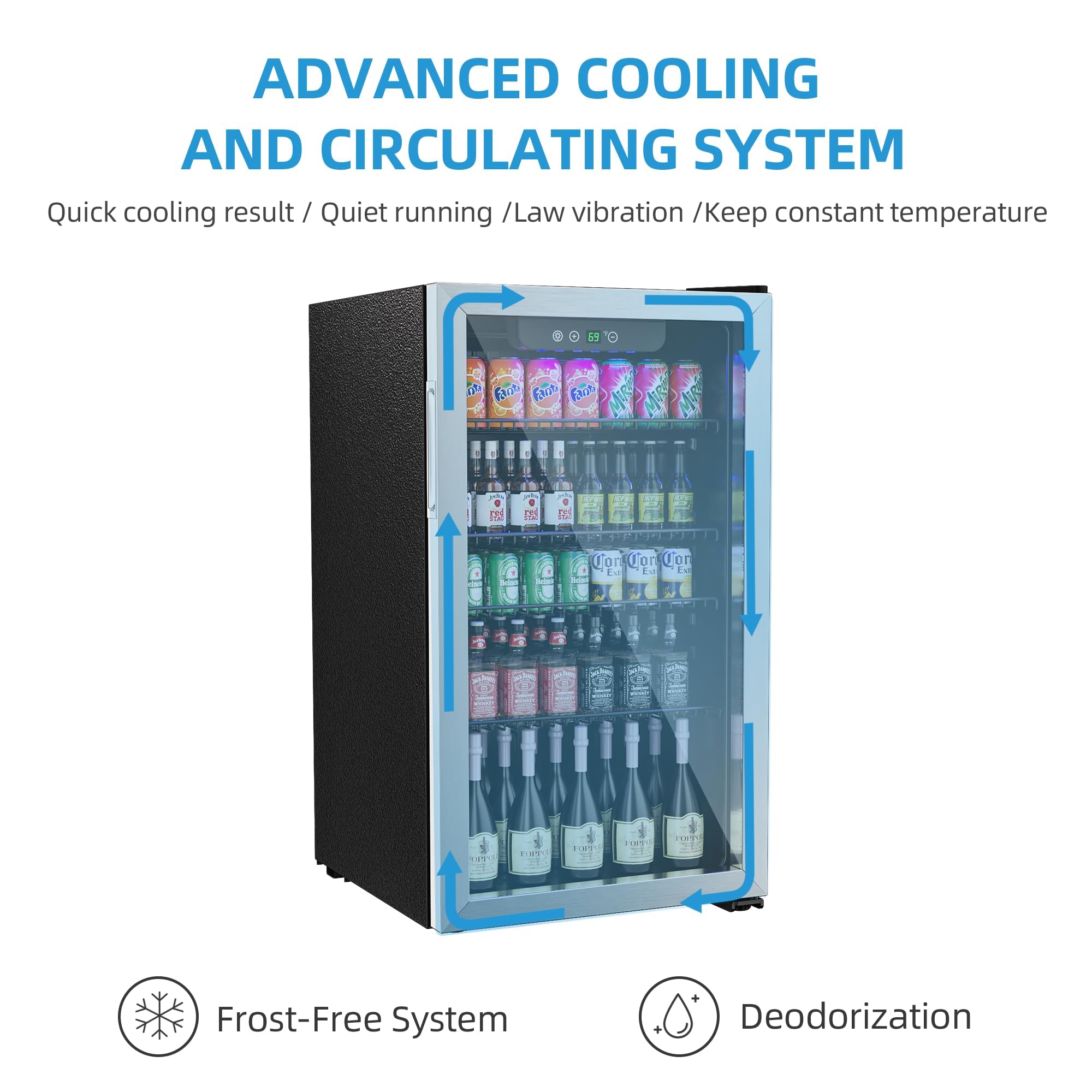 Erivess Compact Freestanding Beverage Refrigerator,126 Can/3.2 Cubic Feetmini Fridge With Reversible Glass Front Door For Soda, Beer, Or Wine, Under Counter Drink Refrigerator With Adjustable Shelves on Fridge.com - View 4