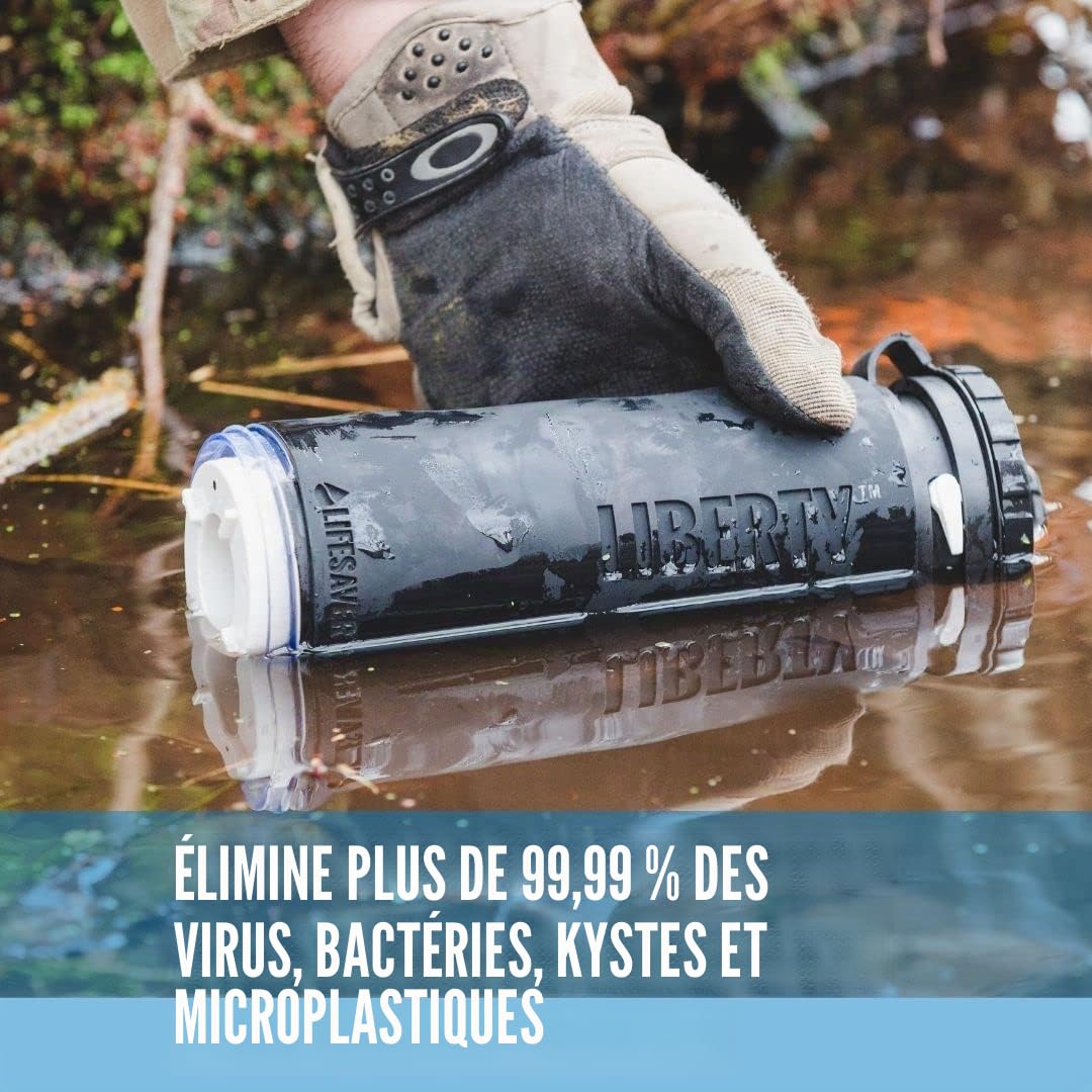 LifeSaver Liberty | Bouteille filtrante à eau – Petite bouteille d'eau de 400 ml et purificateur d'eau pour voyage et randonnée, design léger, élimine 99,99 % des virus, bactéries et kystes, purifie 2