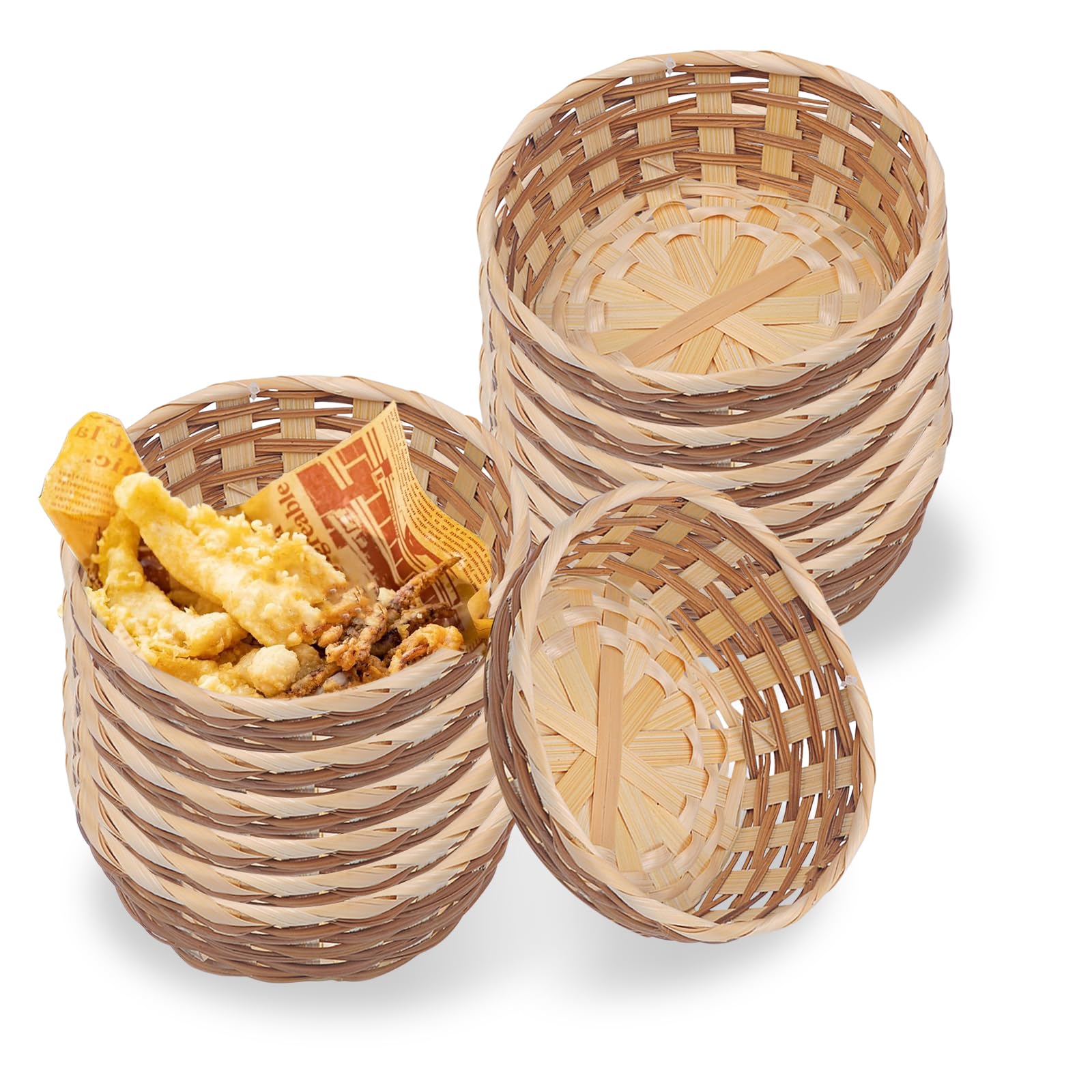 12 Pack Round Gift Baskets, 17cm Bamboo Bread Basket Handmade Woven Food Roll Baskets Small Fruit Serving Basket for Kitchen Storage Restaurant Display