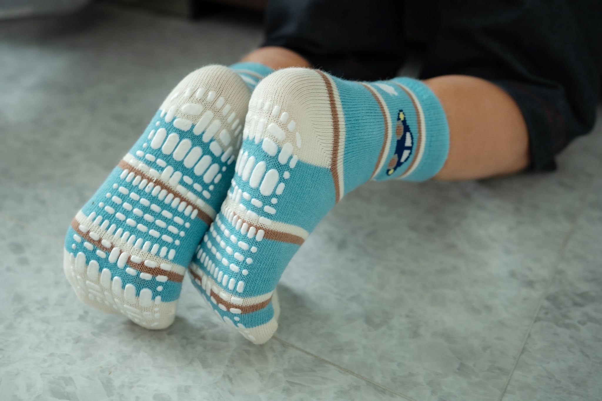 RATIVE Deluxe Non Skid Anti Slip Slipper Cotton Crew Socks With Grips For Baby Toddlers Kids Boys (9-18 Months, 6 designs/RB-712) 4