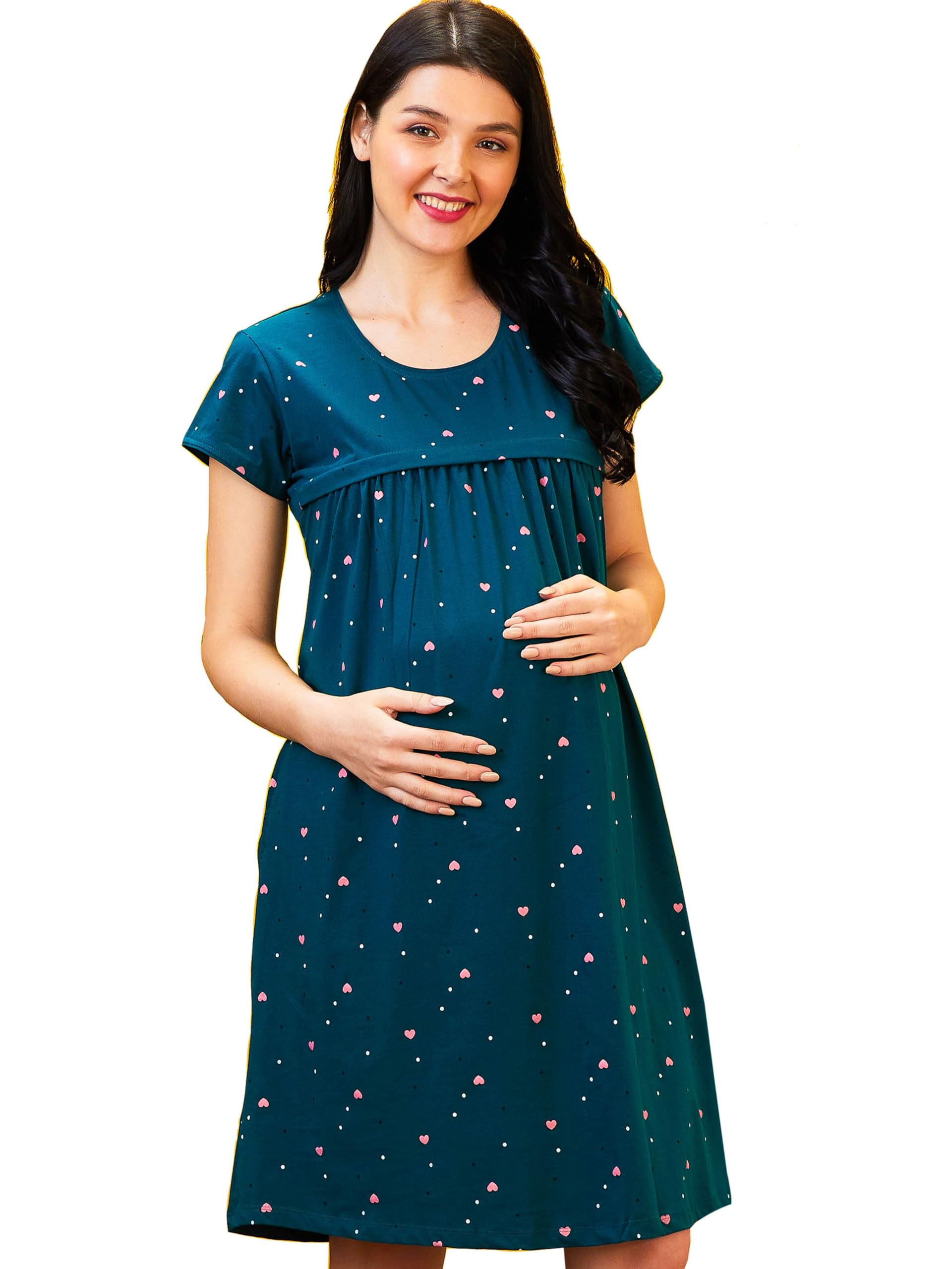 av2 Women Cotton Printed Maternity Feeding Short Nighty-picture-8