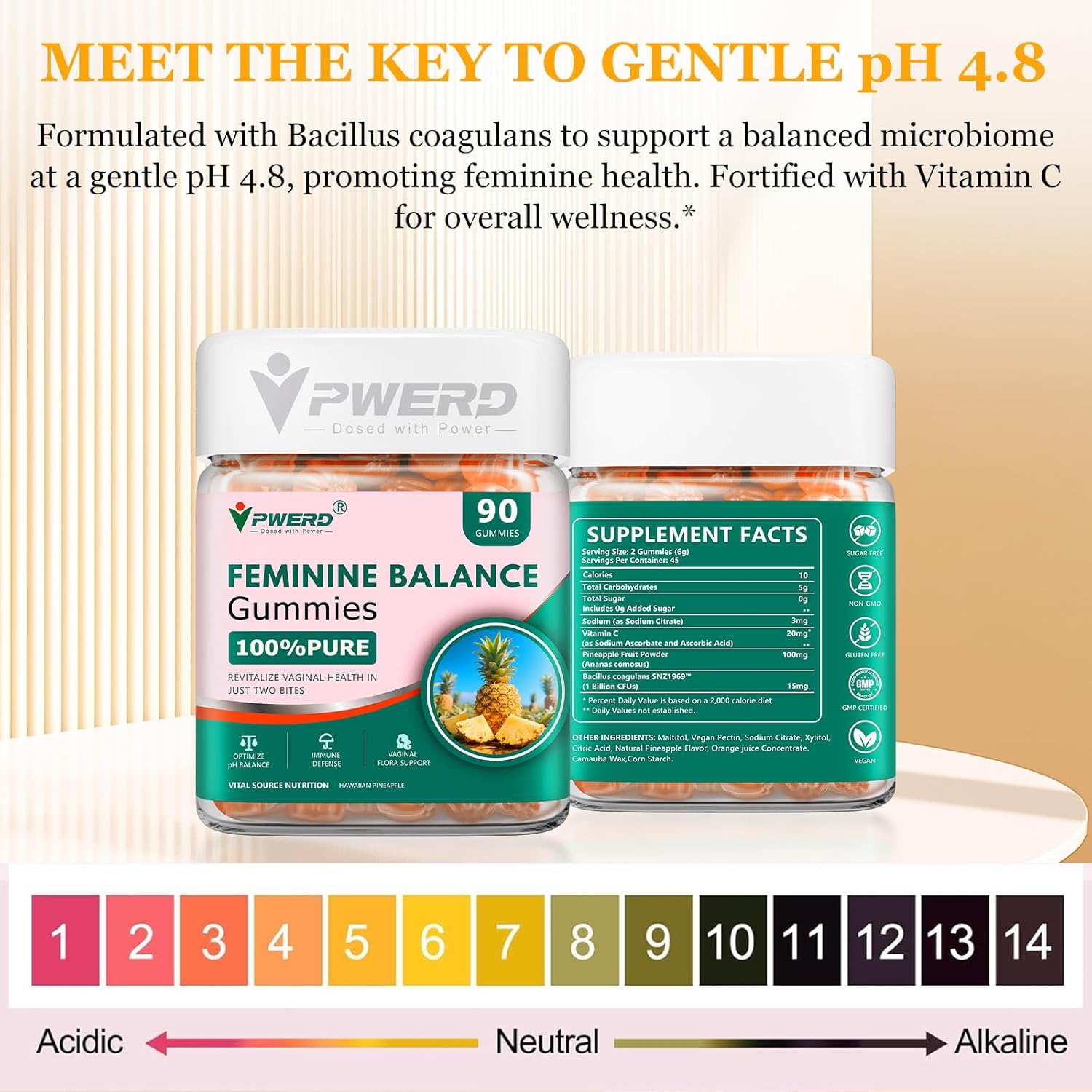180 Count Feminine Balance Pineapple Vaginal Gummies for Women Ph，Premium Her Plus Nutrition Feminine Vaginal Probiotics Pineapple Balance Gummies for Women
