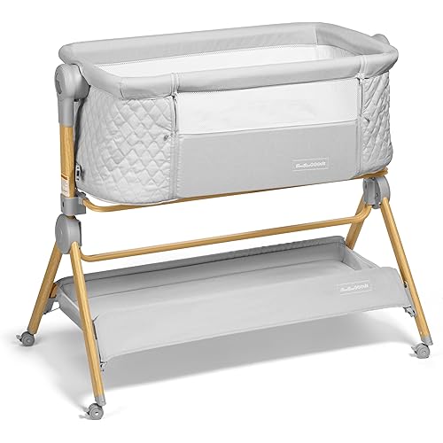 BaeBae Goods 3 in 1 Baby Bassinet with Wheels, Portable Bedside Sleeper for Baby 3 Adjustable Heights & Foam Mattress, Bedside Crib for Newborns & Infants with Storage Basket, Carry Bag Included