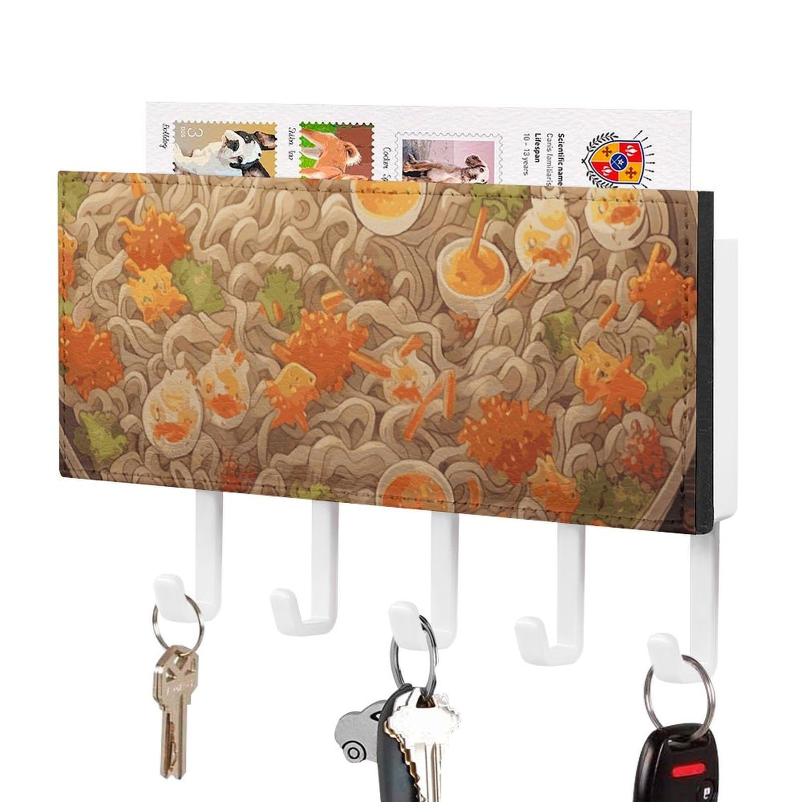 JTREHY Egg Cup Noodle Ramen Holder Wall-Mounted Key and Mail Holder,Key Rack with 5Keys Hooks, Easy to Install Mail Organizer for Entryway, Front Door, Hallway, Office