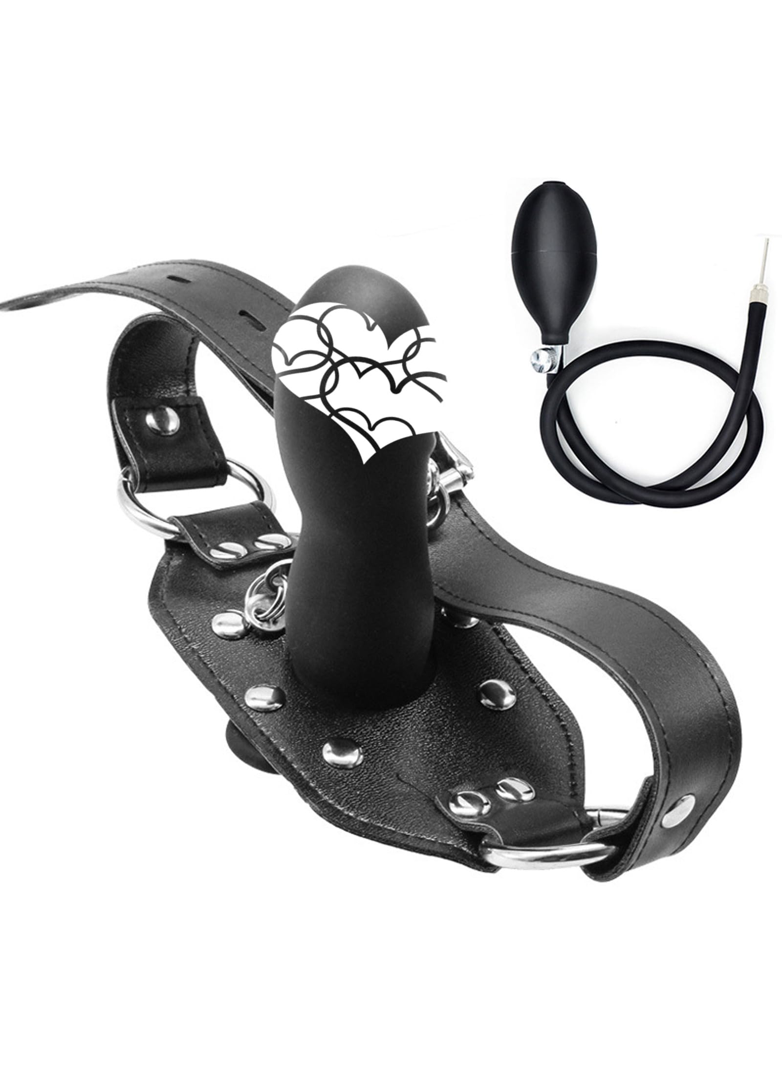 Tsukitoy 口枷 ペニス口枷ポンプ smボールギャグ 開口器具 インフレート式 バルーン口枷 空気注入式 ペニス形さるぐつわ 女性 拘束グッズ シリコーン smプレイコスプレ 口に縛られたおもちゃ 取り外し可能 PUベルト 調整可能 男女兼用 -ペニス形口枷