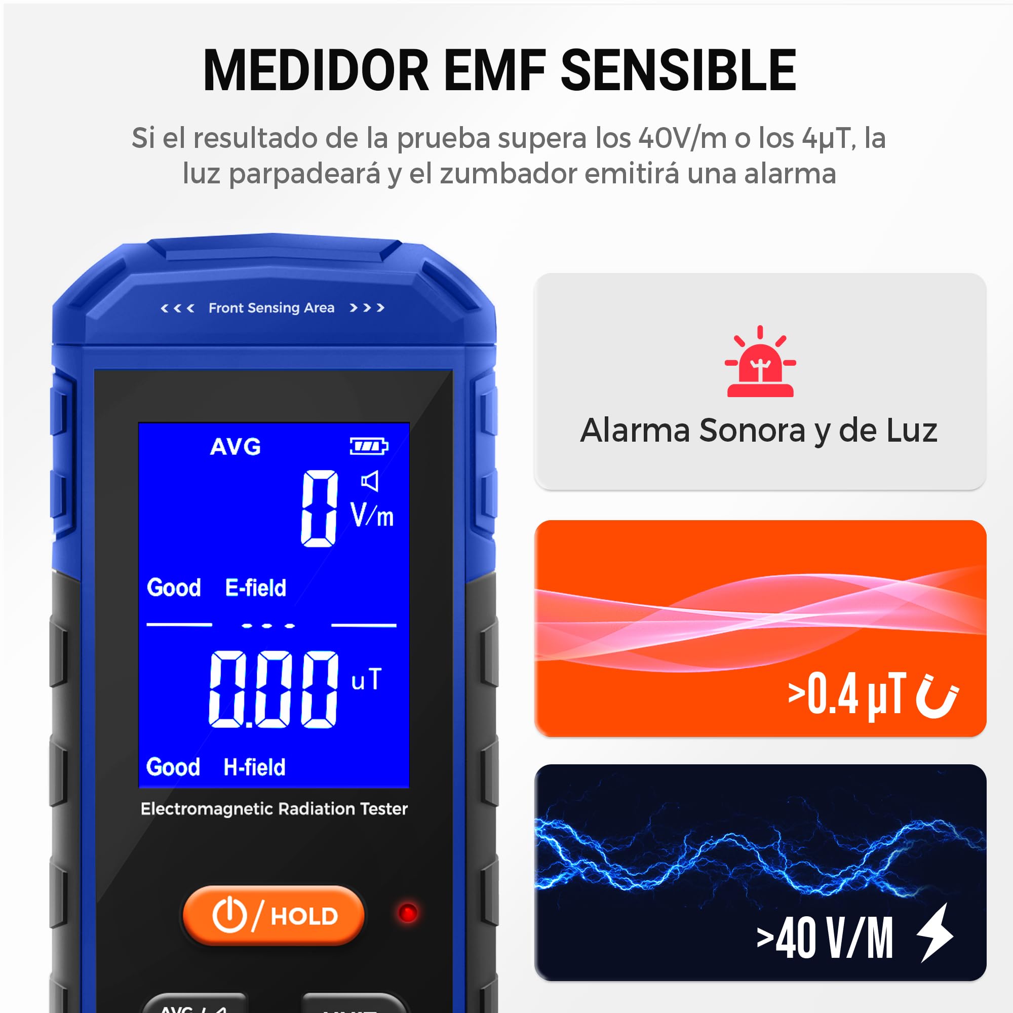 Medidor EMF, Detector Portátil de Campo Electromagnético con LCD Digital, Adecuado para Inspecciones EF/MF en Casa y al Aire Libre, Caza de Fantasmas - Azul