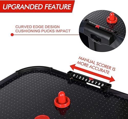 Miniatura 2 de GLOBALL - Mesa de juego de hockey de aire para niños y adultos con puntuación manual, 2 discos, 2 empujadores de hockey y nivelador de piernas