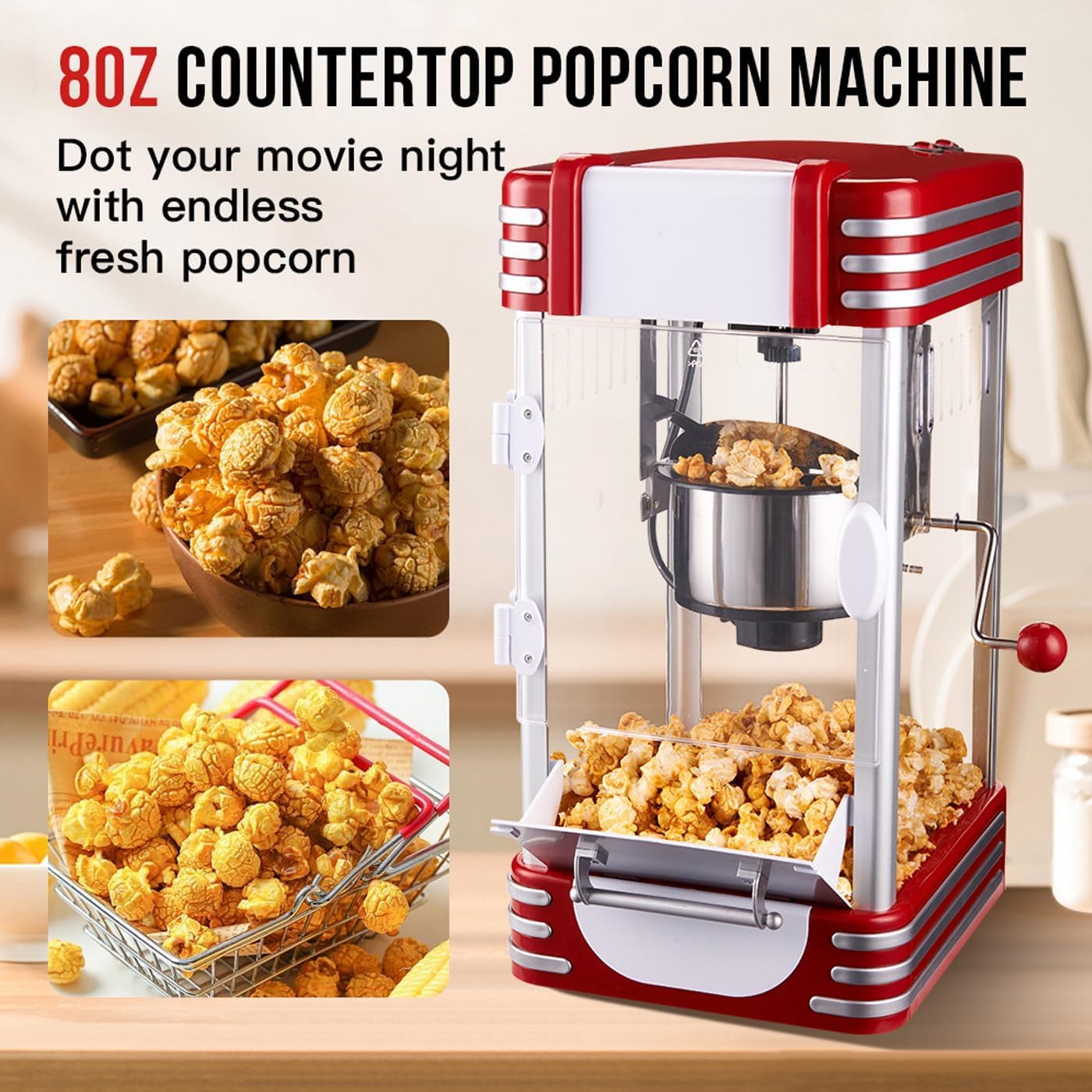 Home Essentials, Macchina per Popcorn elettrica da 3,7 l | Macchina per Popcorn ad Aria Calda Senza Olio con Ciotola Rimovibile | Controllo a 2 pulsan