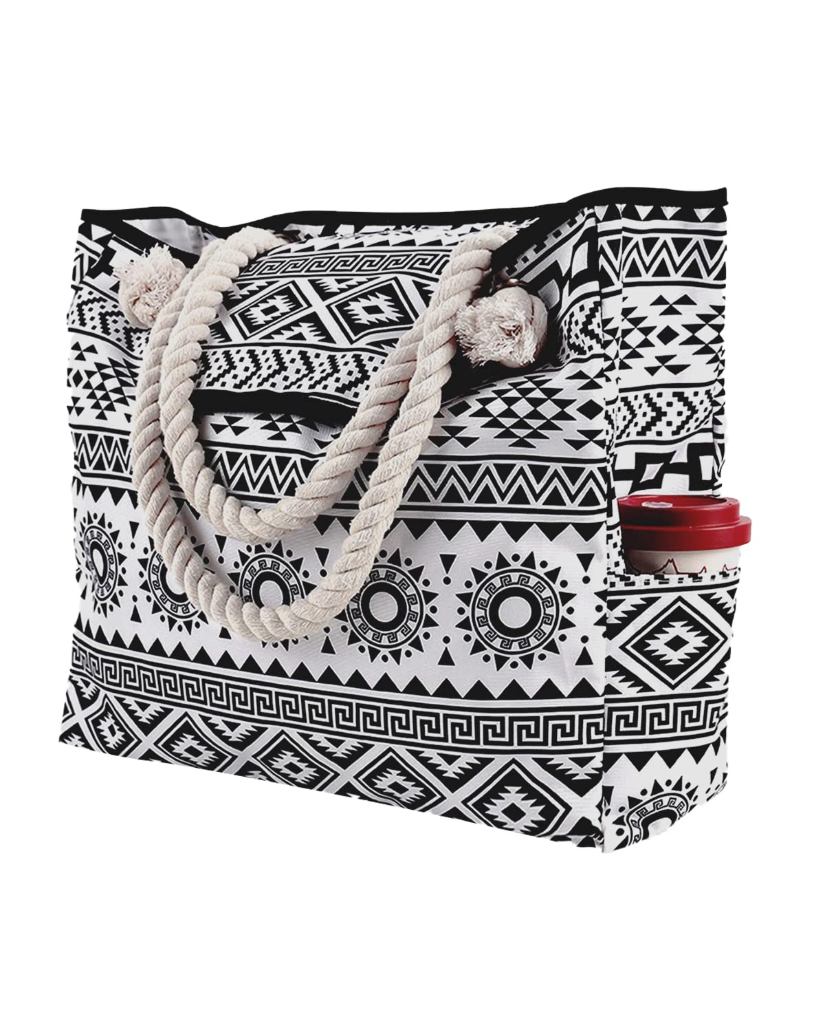 JFAN Bolso Playa Mujer con Botón Imantado Bolsas de Playa Grandes a Rayas XXL Familiar 52 x 45 x 15 cm