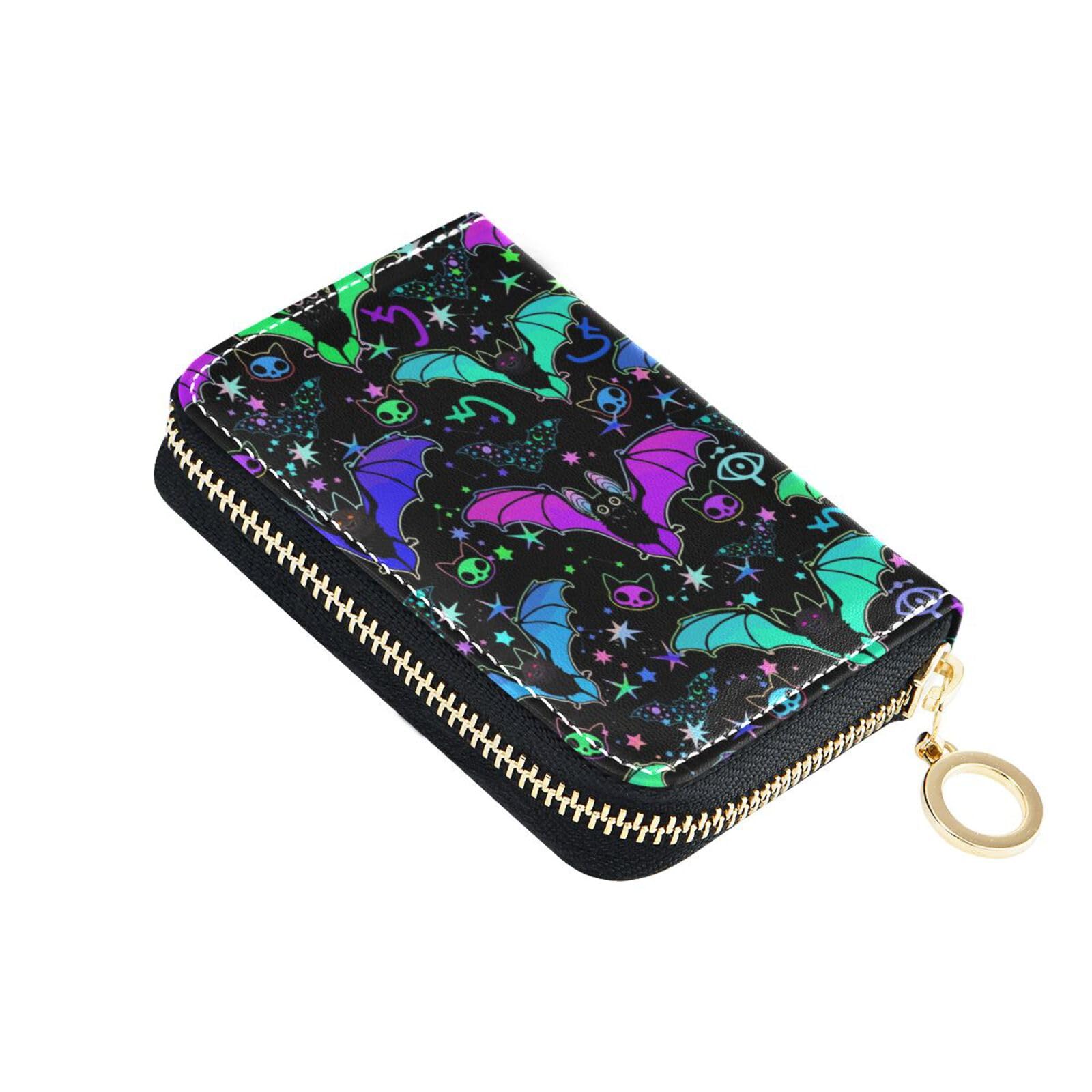 NCRJCZQL Magic Bat RFID Credit Card Holder Wallets Accordion for Women Leather Zipper Card Case Accordion Wallet for Ladies Girls