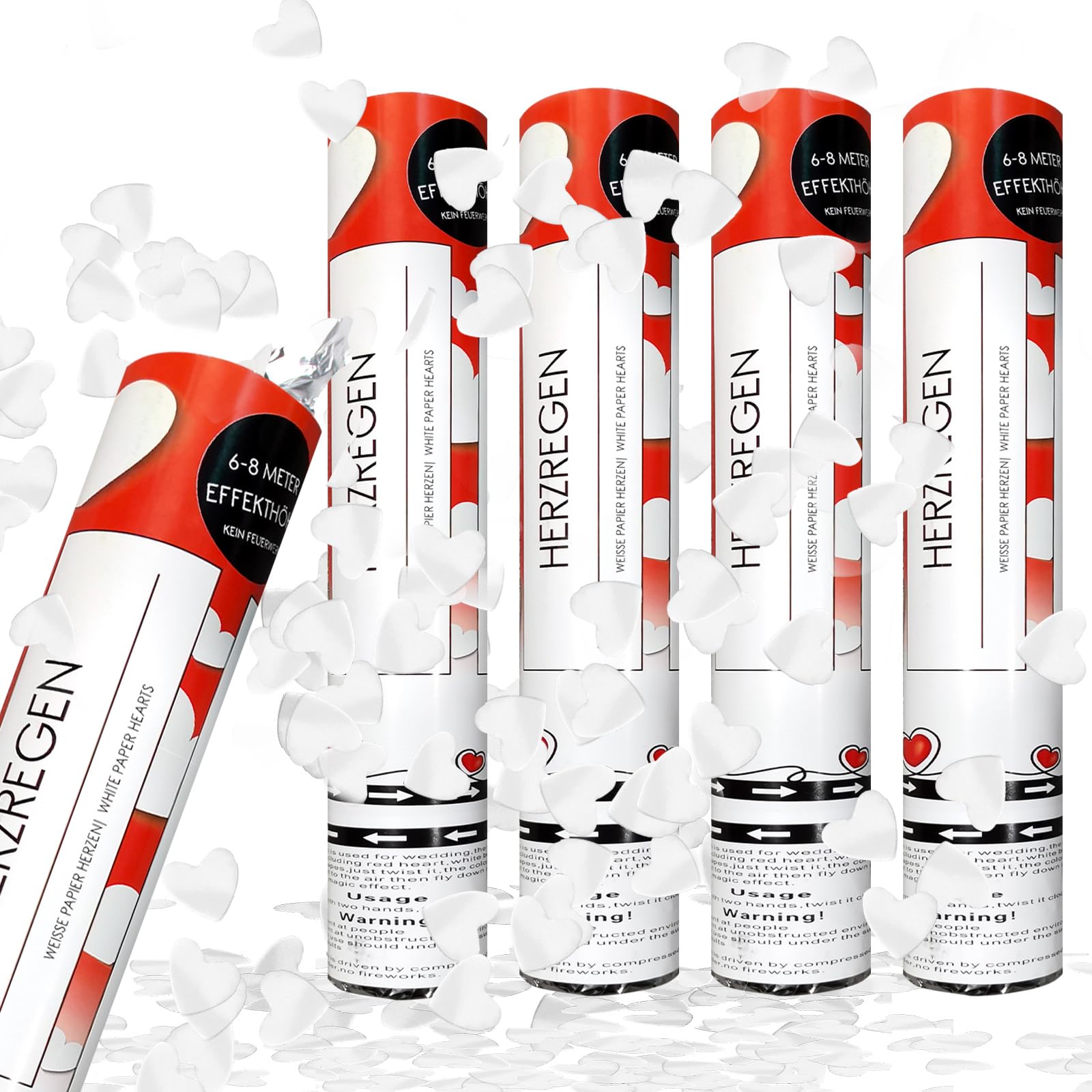 dellyy Cañon Confeti Boda *4, Cañones Confeti Blanco, Confeti para Bodas, Tubo de Confeti para Fiestas, Celebraciones, Bodas, para Interiores y Exteriores (Blanco)