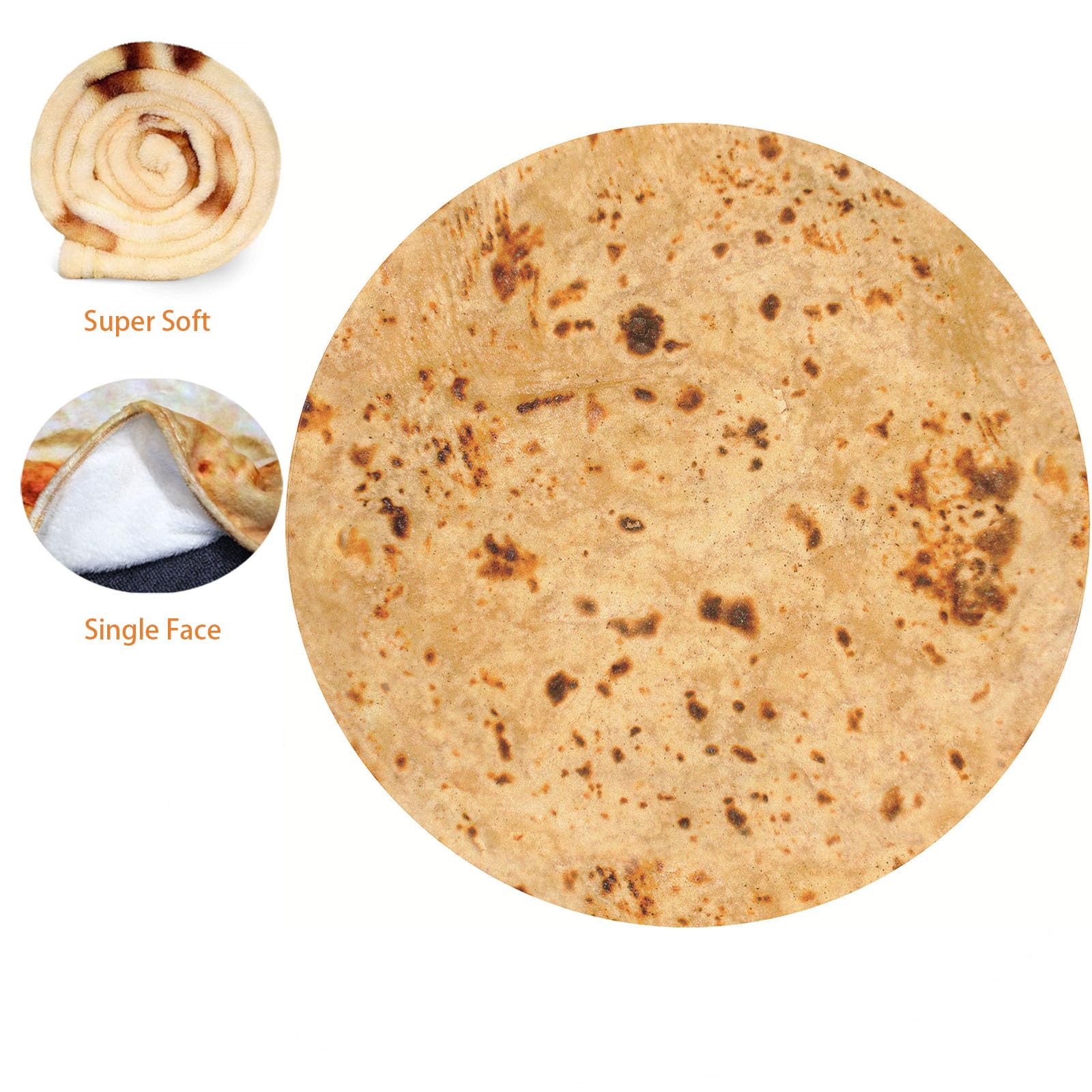 E-yimeng Burritos Tortilla Wrap Blanket Adult Kids and Baby Size Gifts,Novelty Funny Tortilla Round Blanket,Fluffy Fuzzy Blankets & Throws for Bed Sofa Yellow Brown 36 inches - Image 4