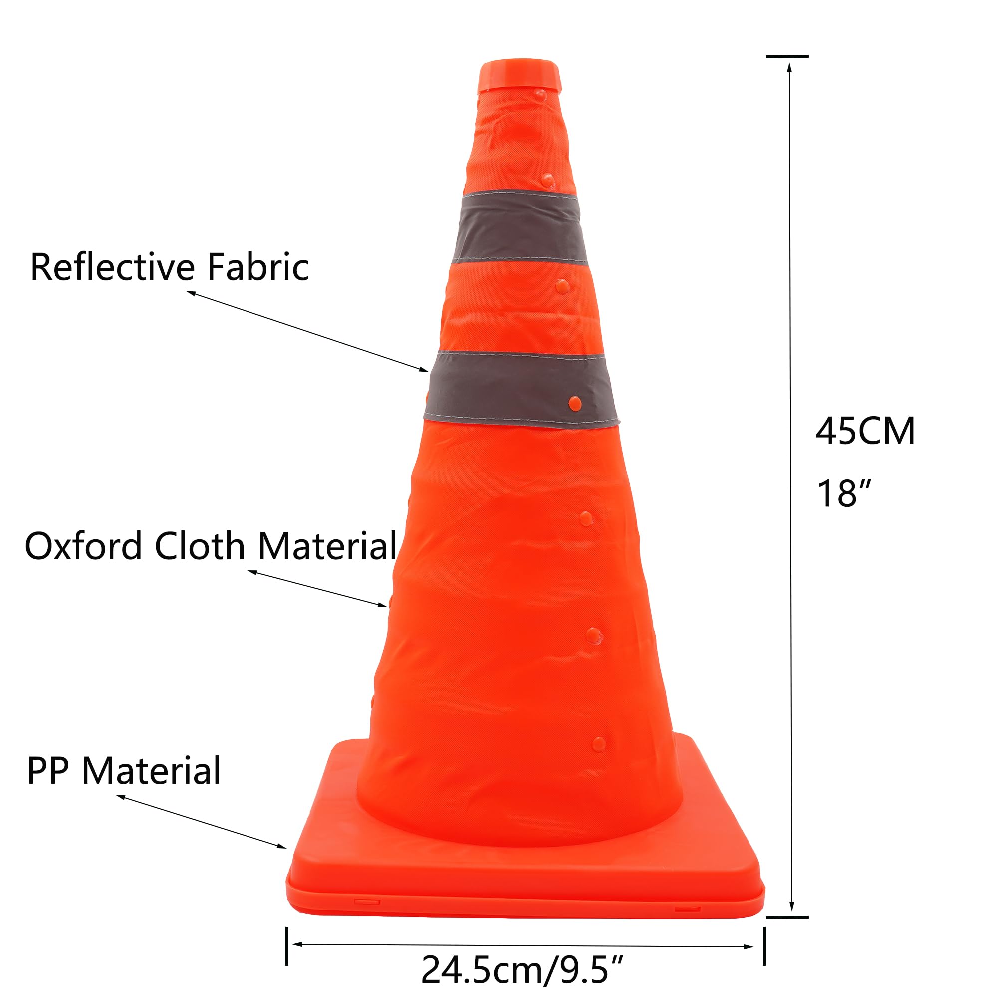 18" Traffic Safety Cones with Reflective Stripes,Parking Retractable Cones,Collapsible Reflective Traffic Cones for Training - Image 2