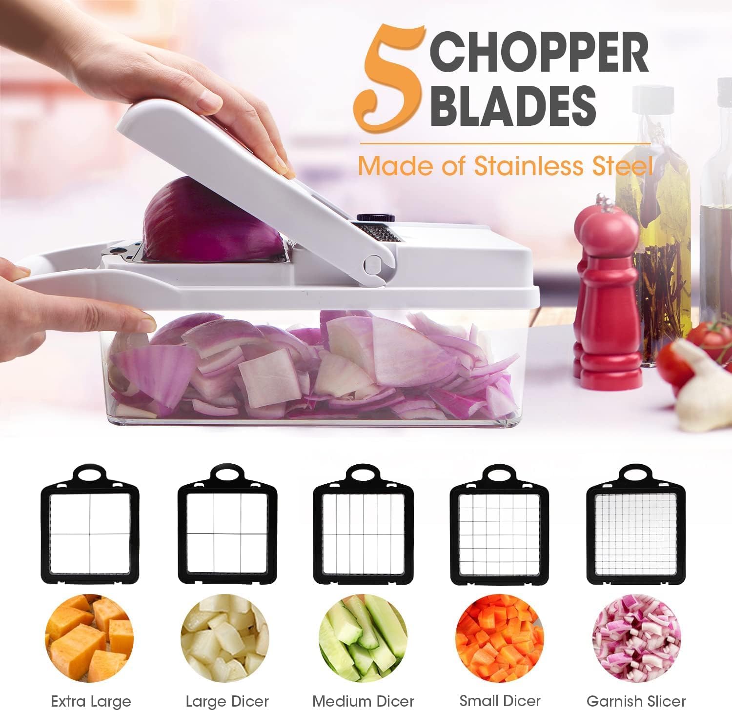 Mandolina per Verdure Professionale,Multifunzione Tritatutto Affettatrice Manuale,Taglia Verdure Cucina in Acciaio Inox per Patate,Carote,Cipolle(Bianco)
