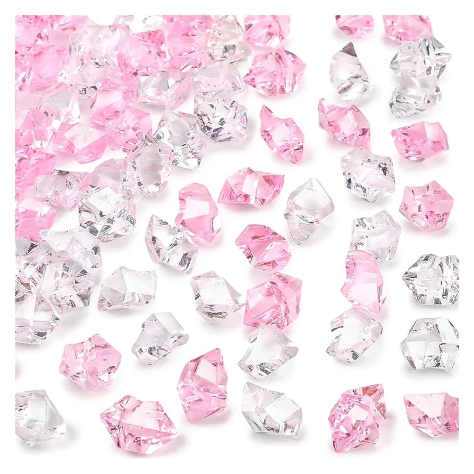 ITRHJTGP Fake Ice Rocks Crushed Diamond Gem Crystals Stones Plastic Fake Ice Rocks Cube Irregular for Vases Fillers(Pink and Clear)