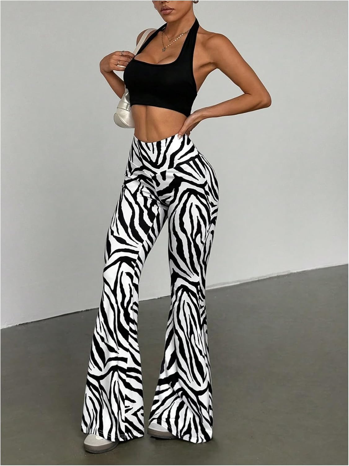 Floerns Women's Zebra Print Flare Leg Pants High Waisted Bell Bottom Bootcut Trousers - Image 4