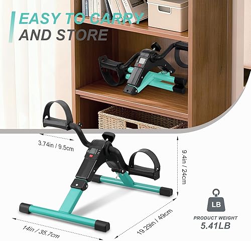 Miniatura 7 de Ejercitador de pedal plegable Mini bicicleta estática debajo del escritorio, pedal de bicicleta con pantalla LCD para entrenamiento de brazos y