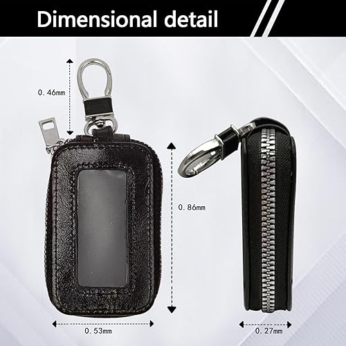 Miniatura 2 de NOTISH Funda universal para llavero de automóvil de piel auténtica, soporte para llavero inteligente con cordón y cierre de cremallera para hombres