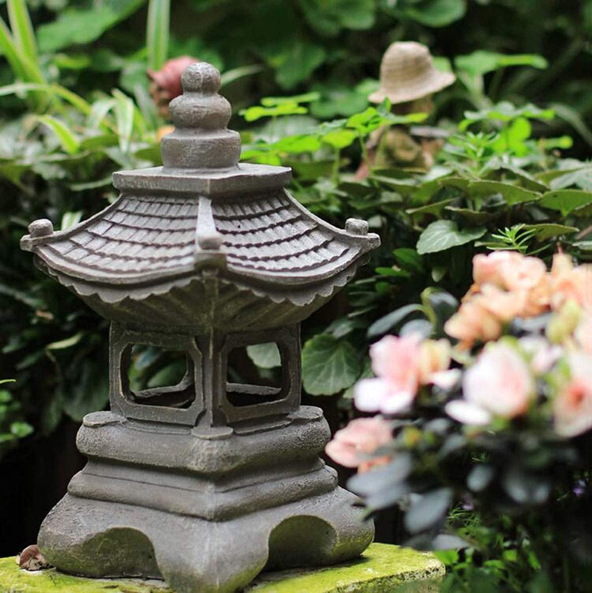 Rzeźba ogrodowa 33,4 cm mała pagoda ogrodowa latarnia solarna lampa, japoński styl zewnętrzny stupa statuetka zen sztuka orientalna rzeźba trawnika