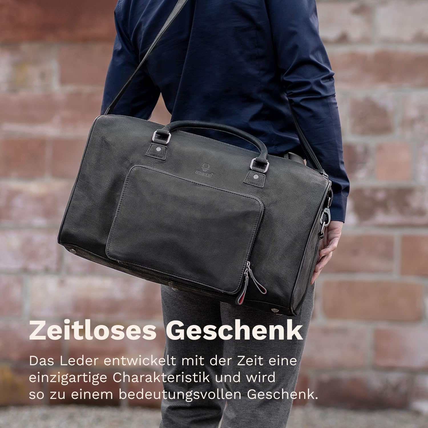 DONBOLSO® Weekender Neapel - Hochwertige Reisetasche Herren groß - Leder Reisetasche Schwarz - Größe L mit 40 Litern, Handgepäck Ledertasche - Klassischer Donbolso Vintage Schwarz