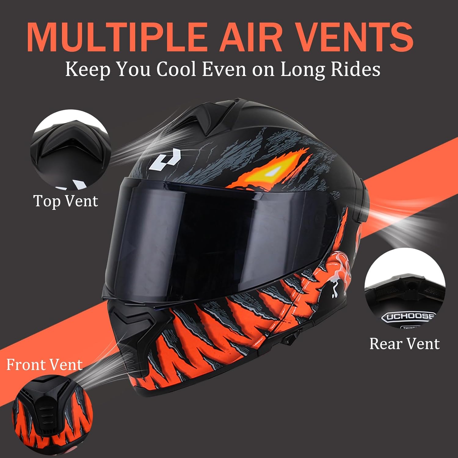 Uchoose Uchoose Modular Motorcycle Helmet Flip Up Full Face, DOT Approved Motorcycle Helmets for Men and Women, Dual Visor with Extra Clear Shield, Multiple Vents, Removable Liner