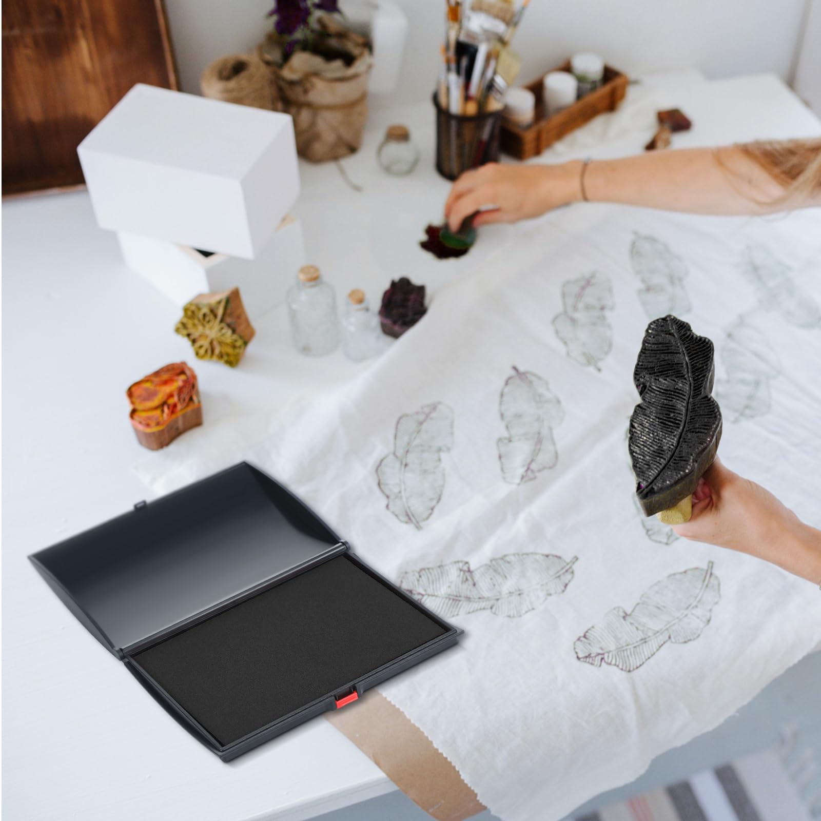 Mooliwe 3 almohadillas de tinta extra grandes de 5 x 7 pulgadas, almohadilla de tinta negra de alta calidad, almohadilla de tinta de sello de goma para oficina y hogar