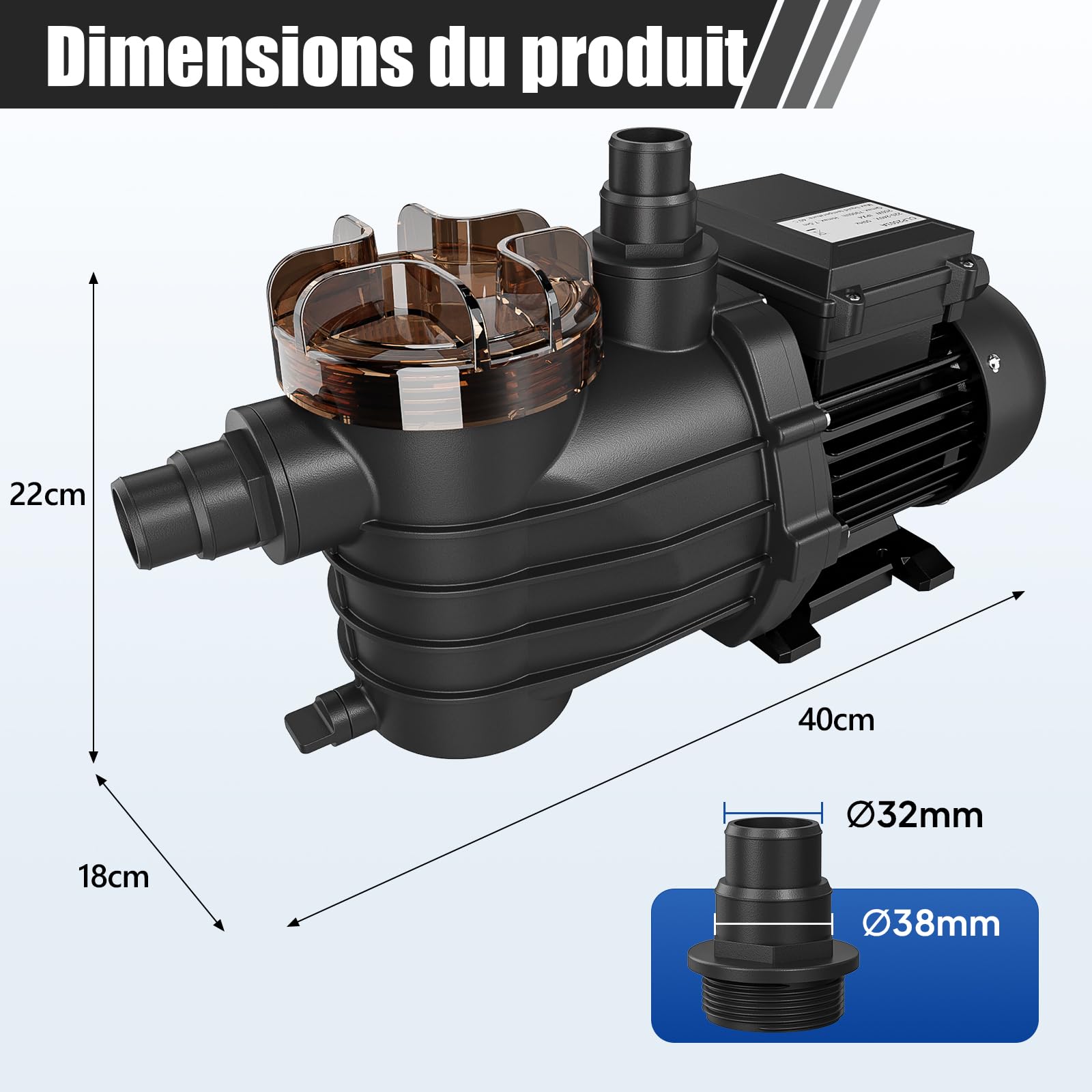 LEADZM Pompe piscine 30 m³, 250 W, 7,9 m³/h, Pompe filtration piscine hors sol pour système de filtration à sable