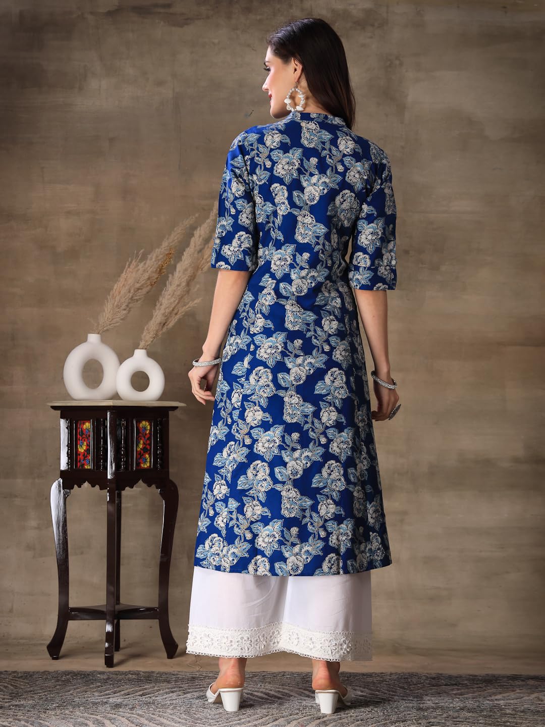 Stylum Women's Floral Printed Rayon A-Line Kurta (Joyblue44_Blue, Xl)