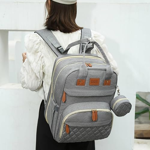 Miniatura 8 de Mochila para pañales, bolsa de pañales para bebé con cambiador, bolsa de viaje multifuncional, impermeable, de gran capacidad con puerto de carga