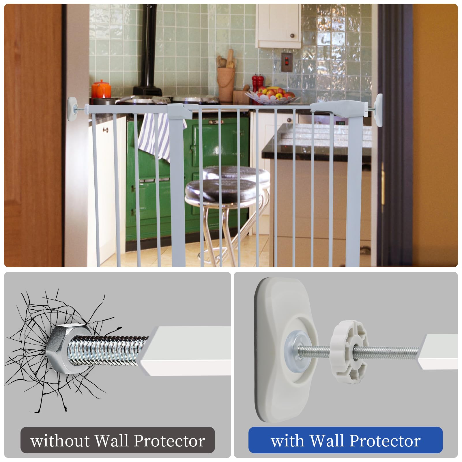 4 Pièces Vis de Portail D'escalier M8*125, Tiges Filetées avec Protections Murales Tampons de Sécurité, Vis Barriere Enfant, Barriere de Securite Enfant sans Percage, Vis Barrière Sécurité Enfant