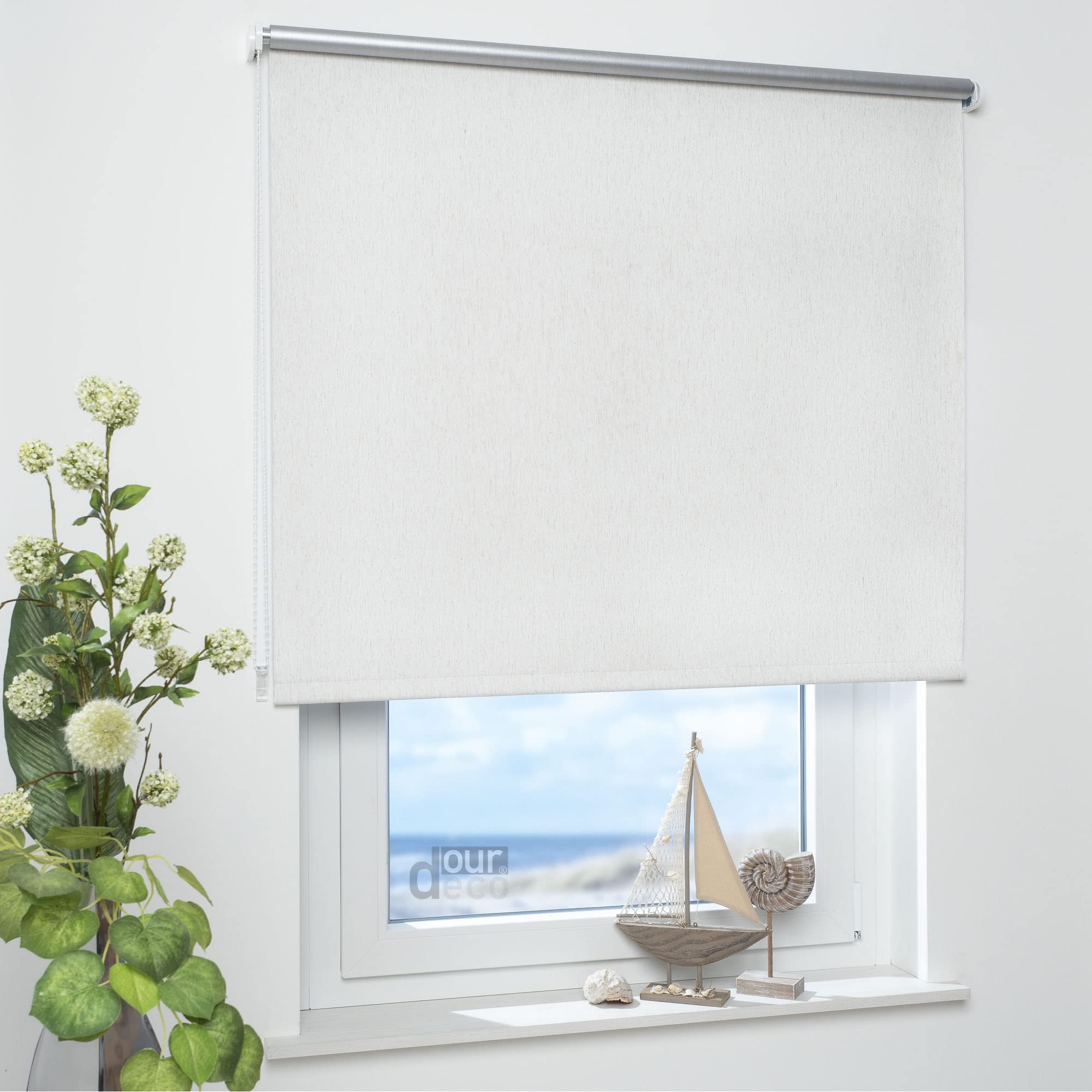 Rollo, Fenster Rollo, Kettenzug-Rollo / 182 x 180 cm (Breite x Höhe), leinen Silber/Thermo-Beschichtung, Verdunkelnd, Blickdicht/Breiten 60-200 cm/viele Farben