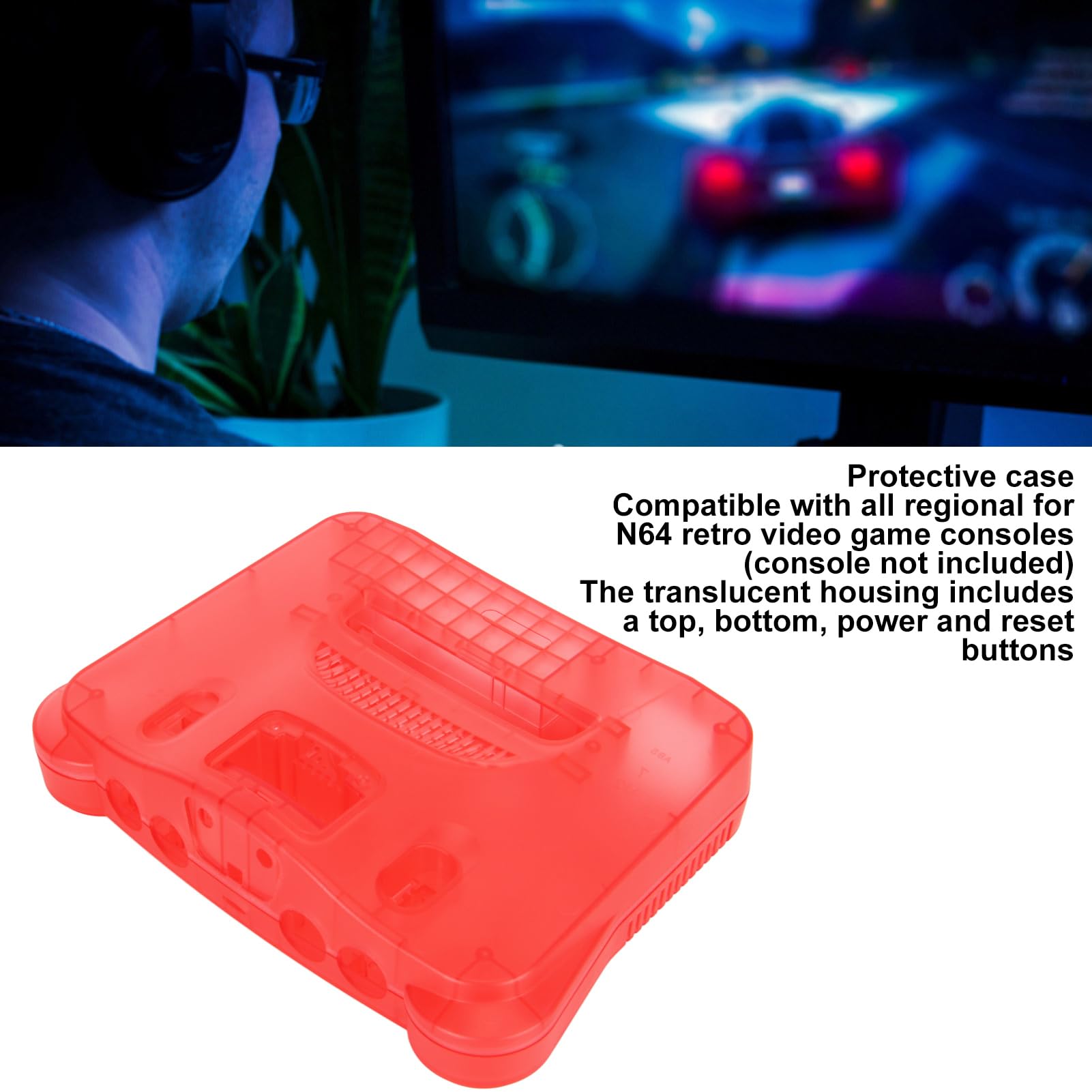 Powłoka Ochronna na konsolę do Gier Wideo N64 Retro, Przezroczysta Obudowa Profesjonalna, Pyłoszczelna, Zagęszczona Konsola do Gier Powłoka Ochronna (Przezroczysty Jasnoczerwony)