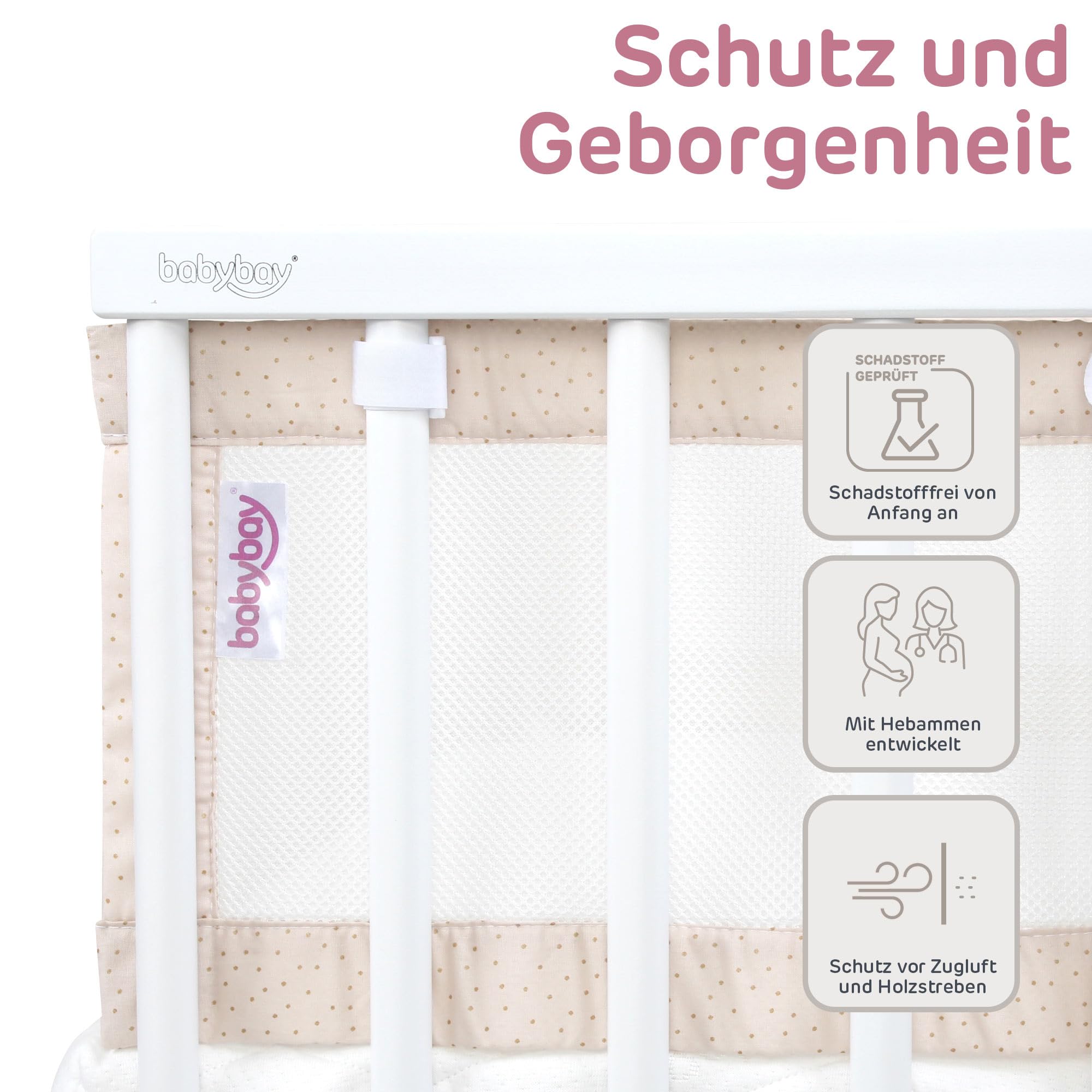 babybay Gniazdko 3D Mesh Royal pasuje do modelu oryginalnego, beżowe, błyszczące kropki, złote
