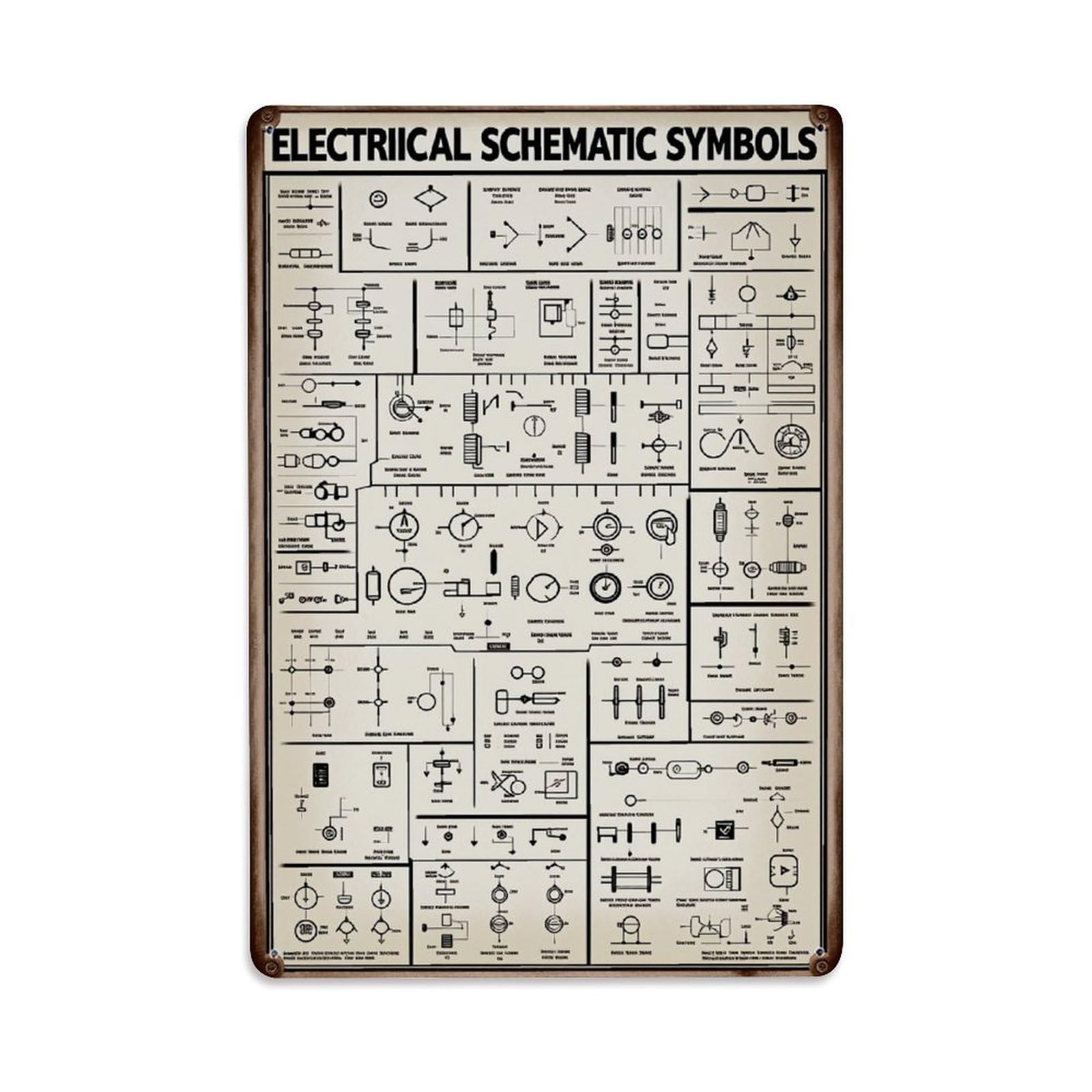 Enderetf Vintage Electrical Schematic Symbols Chart Tin Sign Metal Poster, Home Bar Garage Man Cave Cafe Indoor & Outdoor Wall Decoration 8X12inches