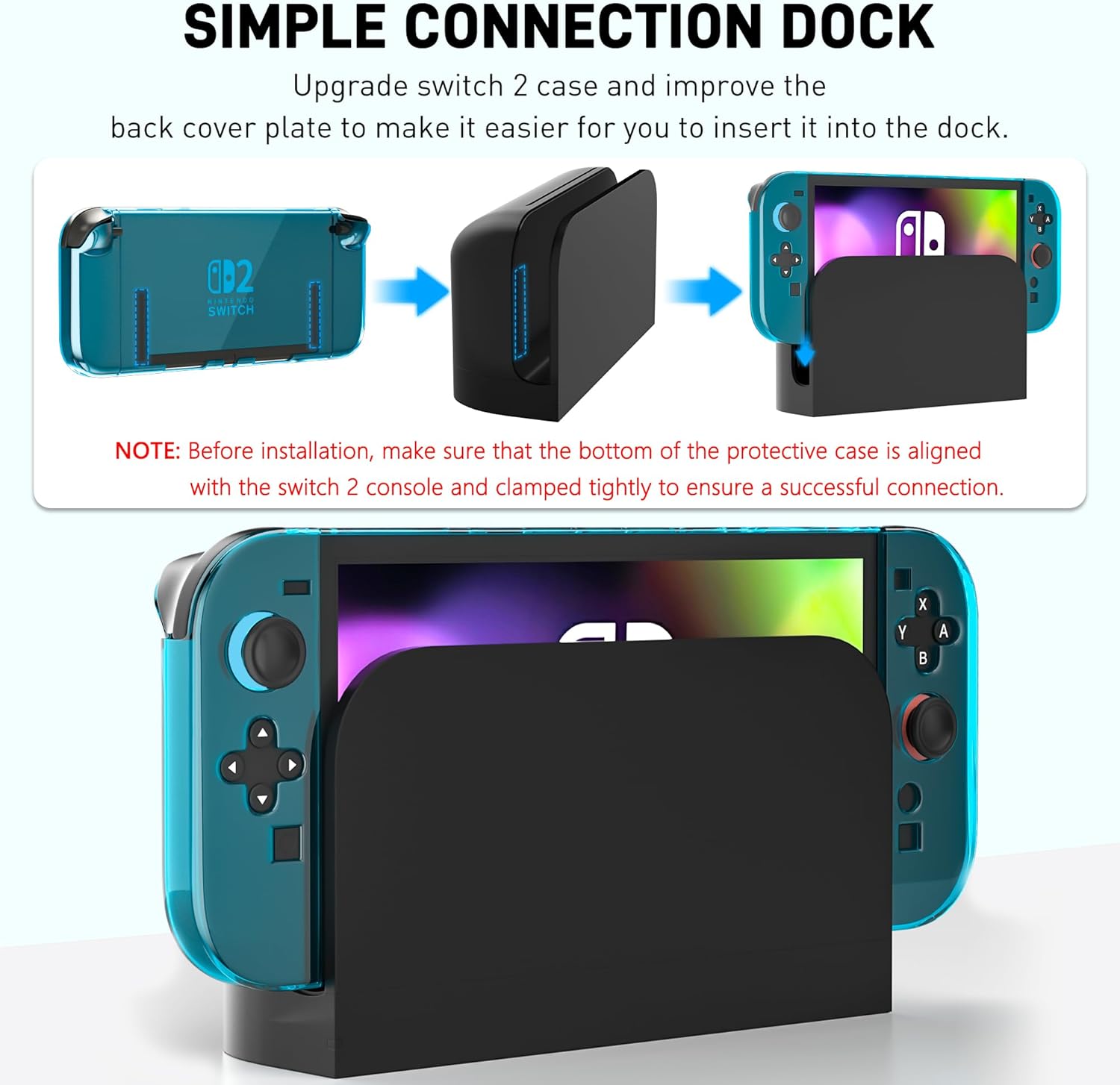 [Improved Version] Compatible with Nintendo Switch 2 Dockable Case Clear-Blue Hardshell, Ultra-Thin Switch 2 2025 Protective Cover Skin, Transparent Easy Docking Charging Dock - Image 3